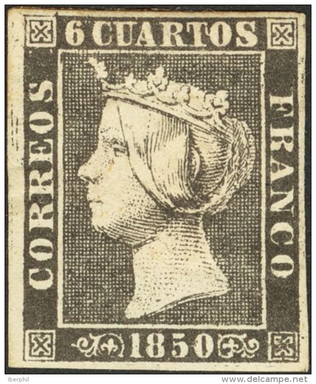 ISABEL II. Isabel II. 1 De Enero De 1850. * MH 1A 6 Cuartos Negro. Enormes M&aacute;rgenes Y Color Intenso. PIEZA DE LUJ - Altri & Non Classificati