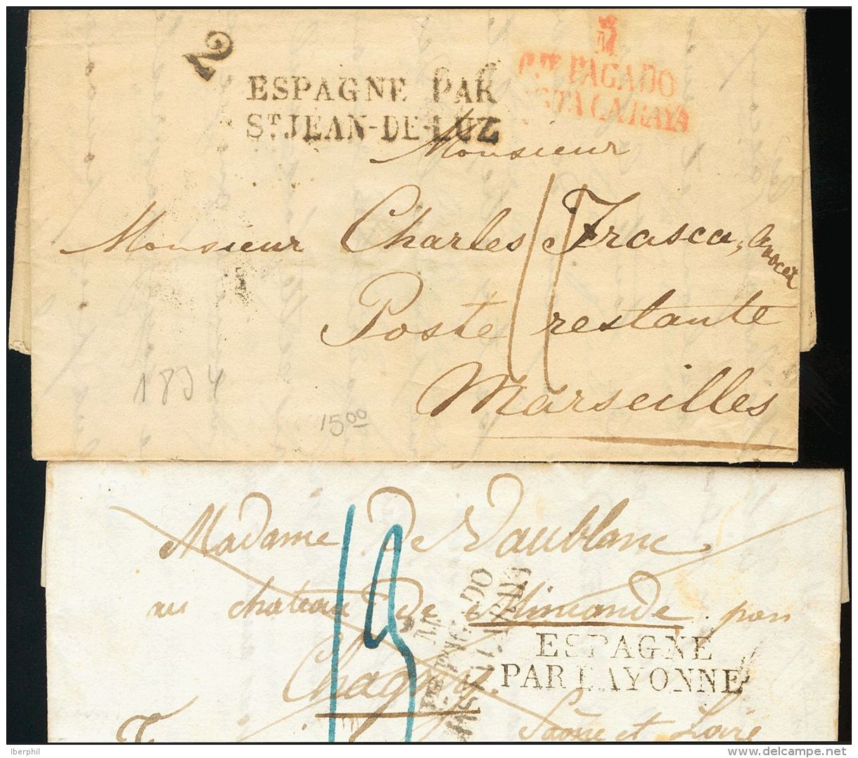 PREFILATELIA. Madrid. SOBRE 1823. Conjunto De Dos Cartas De MADRID A FRANCIA Con La Marca PTE. PAGADO / HASTA LA RAYA, E - ...-1850 Prephilately