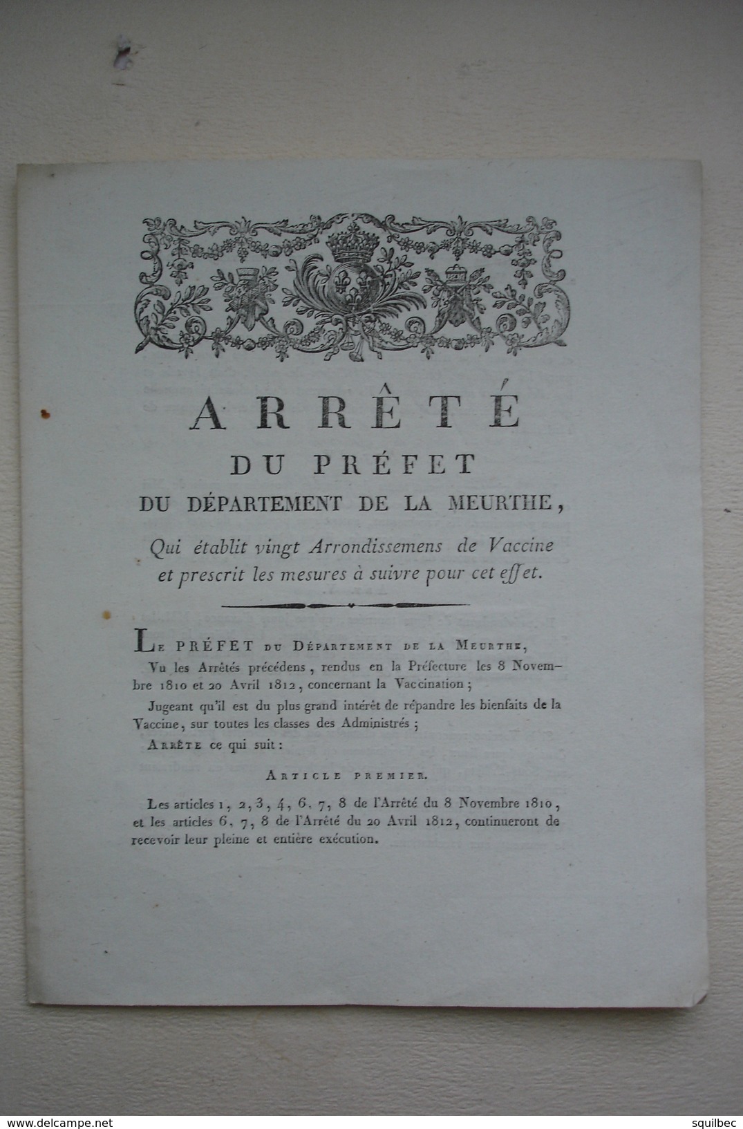 PREFET DE LOUIS XVIII Restauration  Mesures à Suivre Pour La Vaccination Contre La Petite Vérole 1814 - Historical Documents