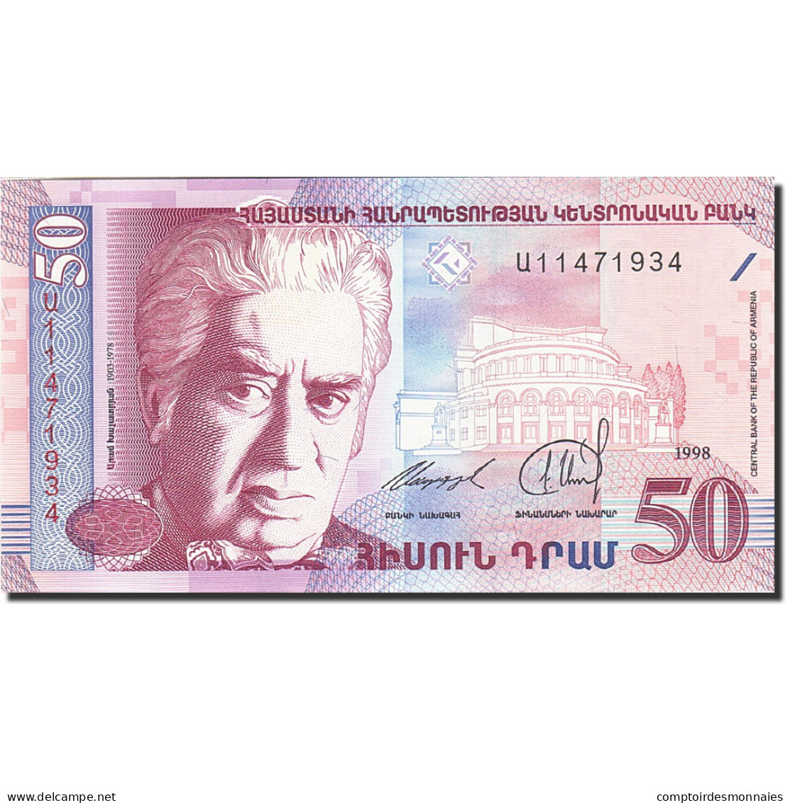 Billet, Armenia, 50 Dram, 1998-1999, 1998, KM:41, NEUF - Arménie