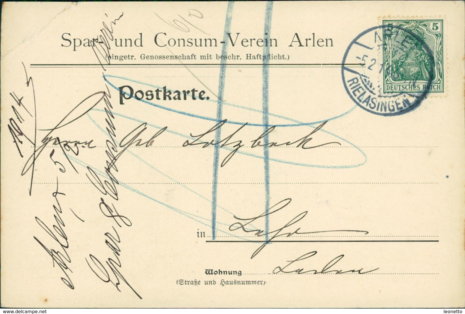 Rielasingen-Worblingen OT Arlen, Postkarte Mit Werbeeindruck Vom Spar- Und Consum-Verein, O 1914, Eckknick O.l. (19983) - Altri & Non Classificati