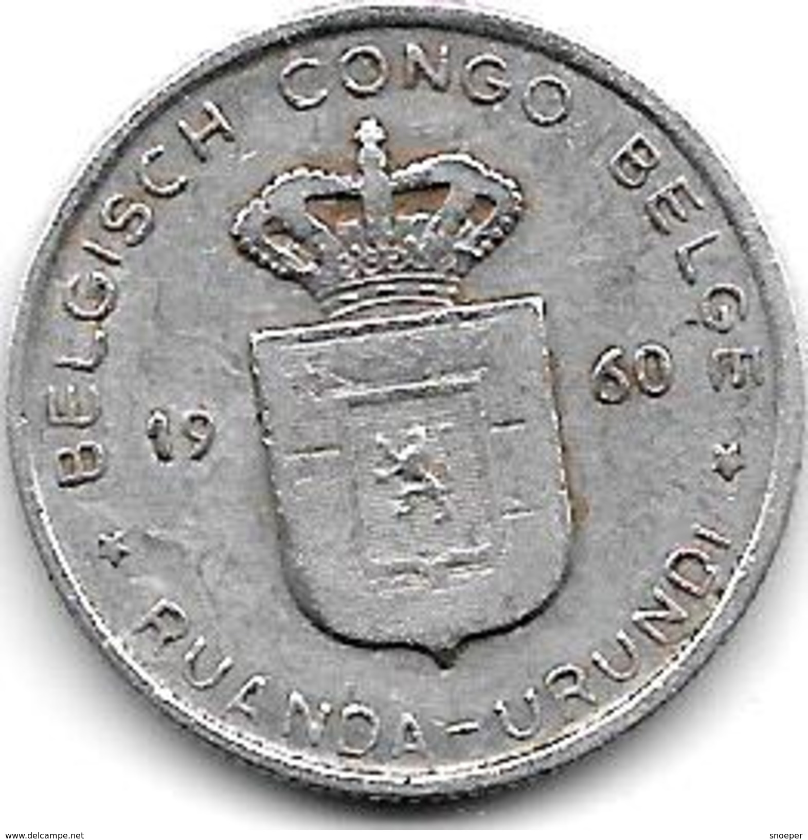 Belgian Congo Ruanda-urundi  1 Franc 1960  Km 4  Vf+ - 1951-1960: Baudouin I