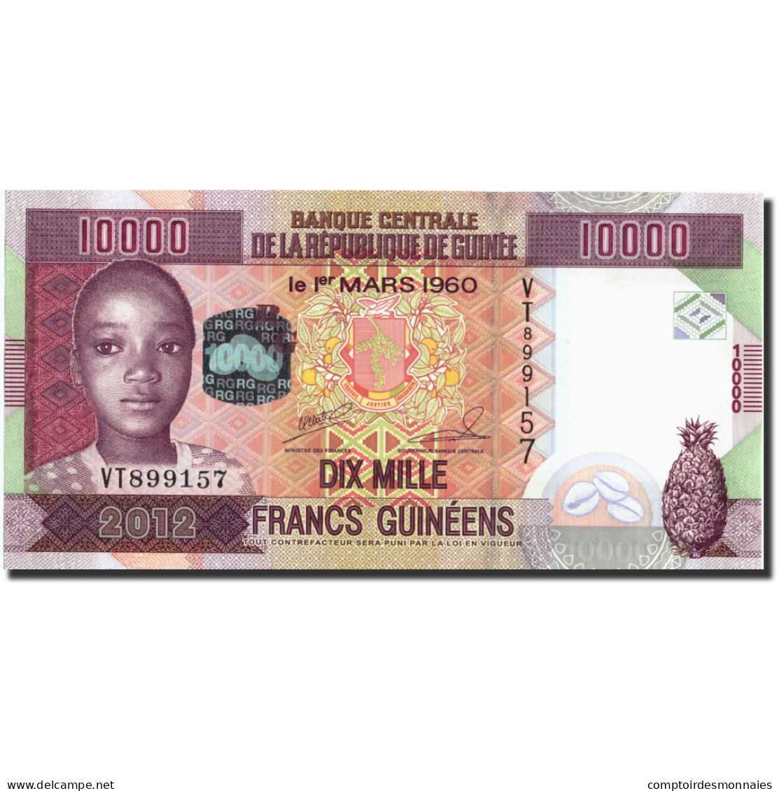 Billet, Guinea, 10,000 Francs, 2012, 2012, KM:46, NEUF - Guinée