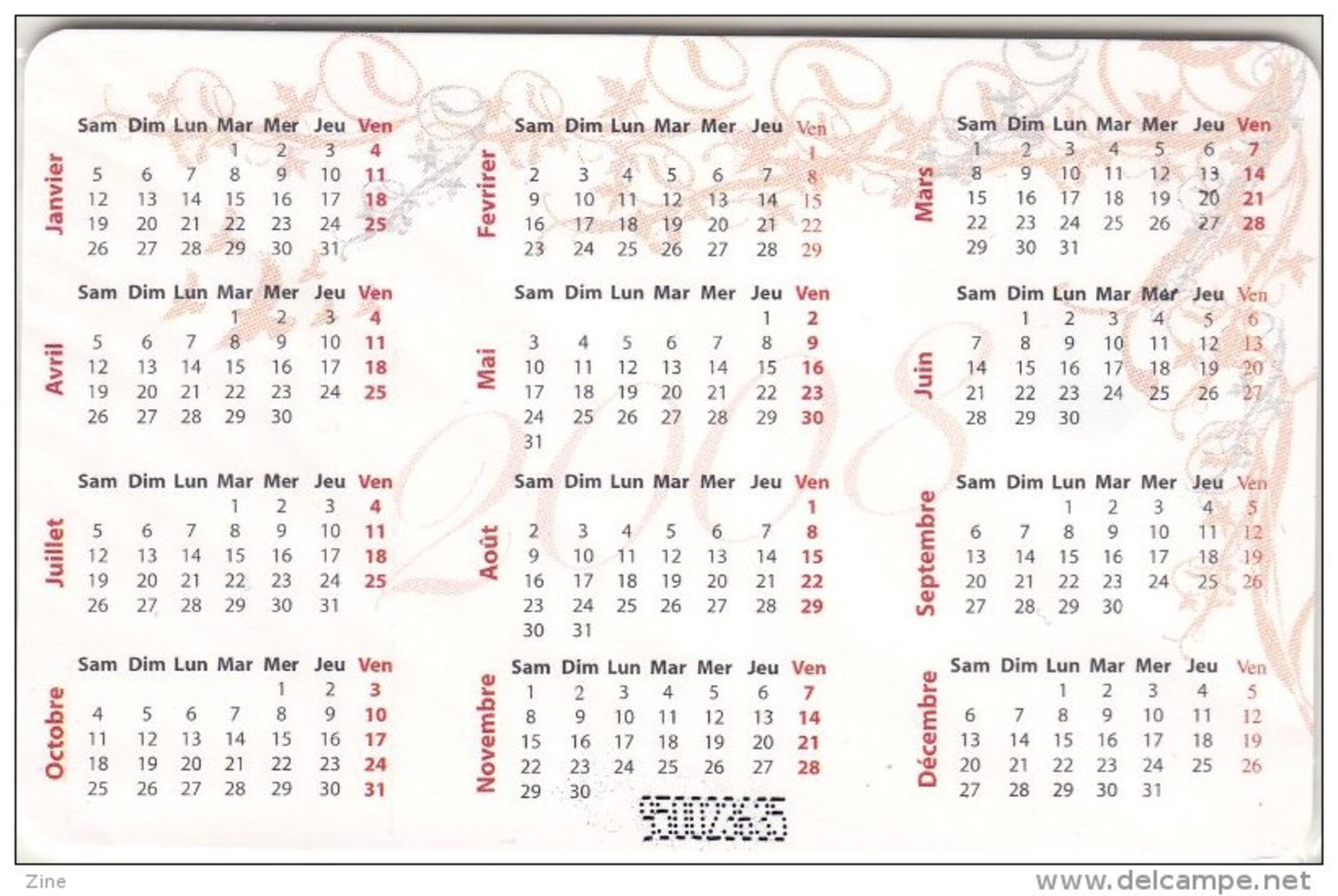 Algérie Télécarte Oria Bonne Année 2008 - Calendrier De 2008 - Algerien