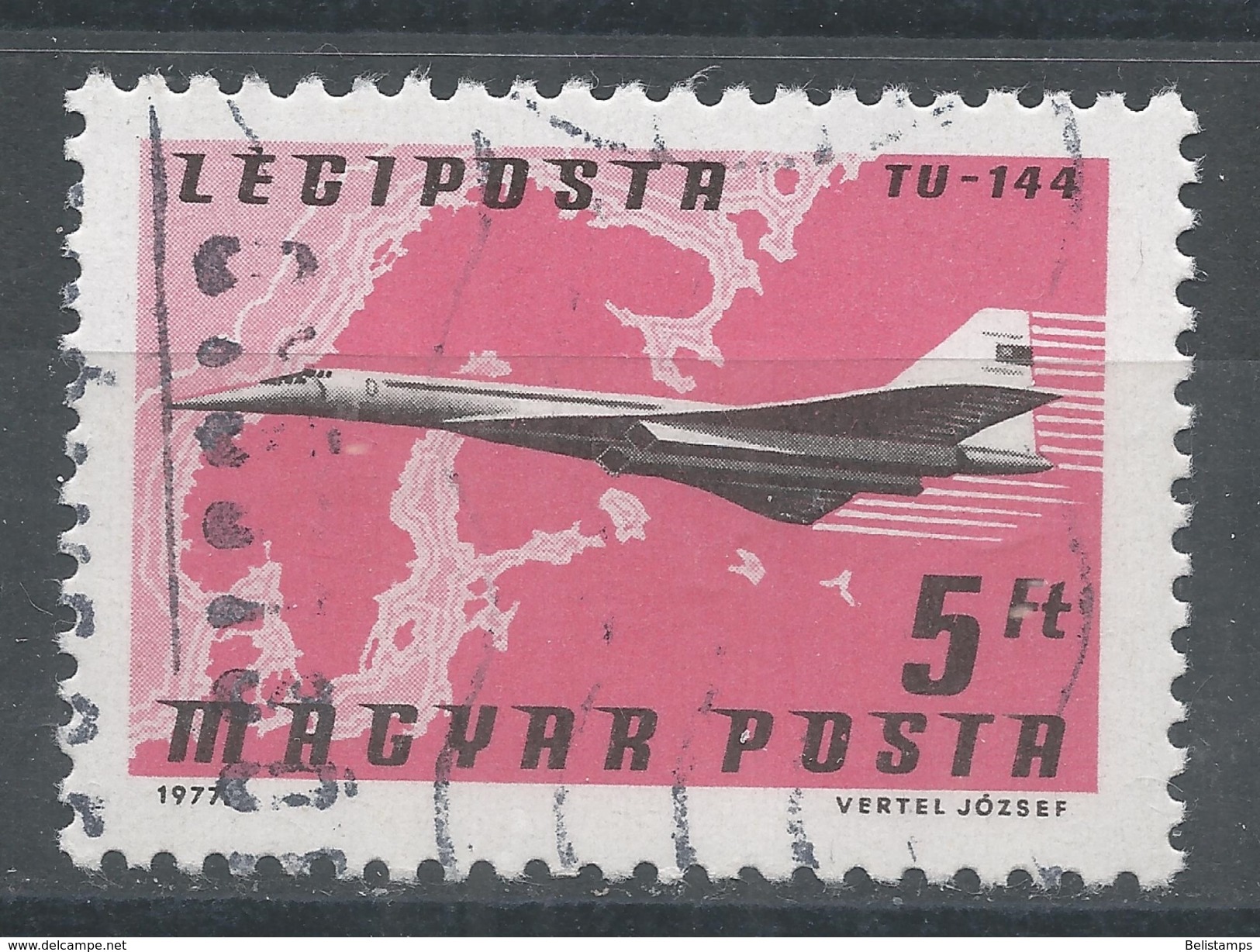 Hungary 1977. Scott #C382 (U) Plane Airline, Maps, TU-144 Aeroflot Northern Europe - Gebraucht