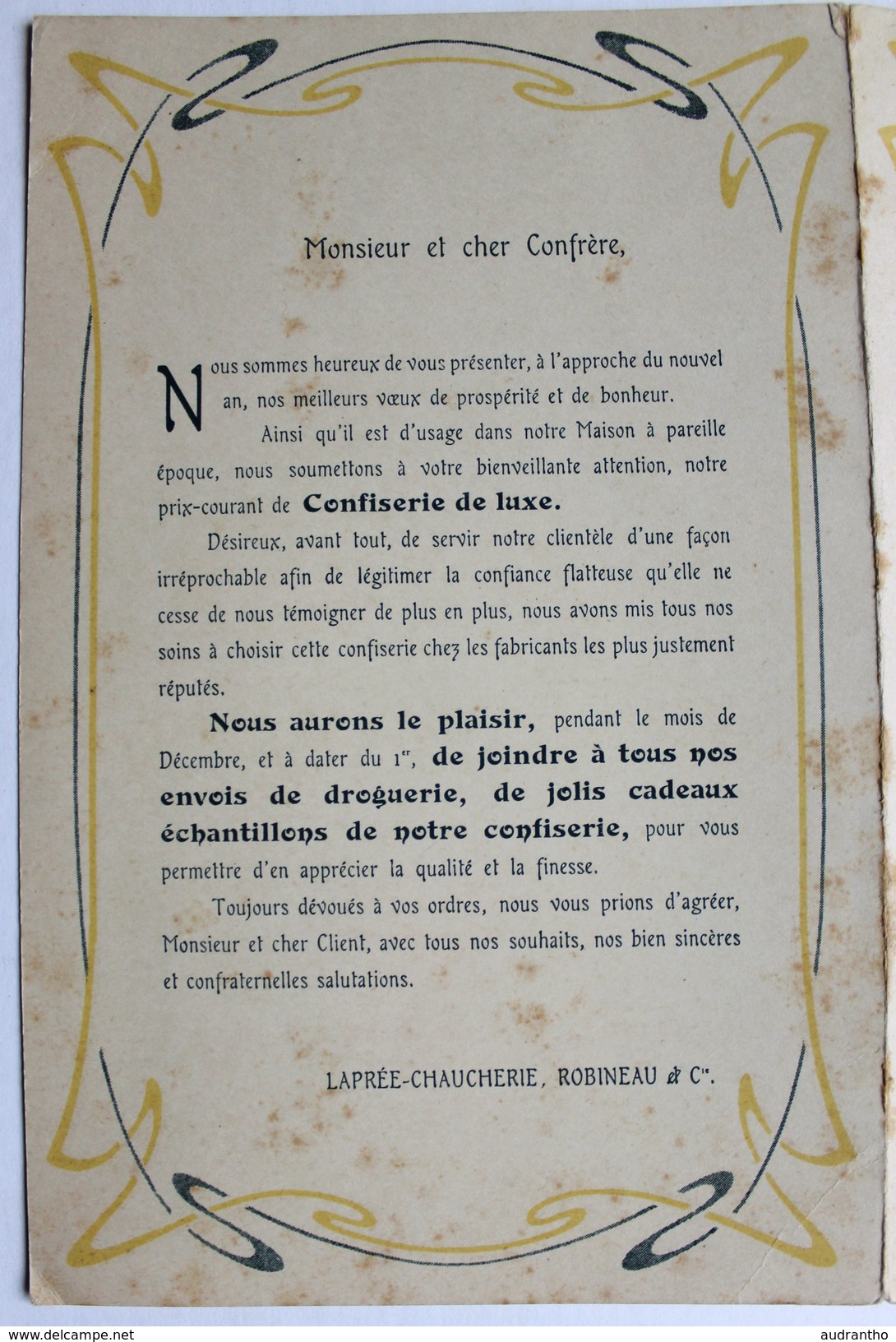 Confiserie De Luxe Laprée Chaucherie Robineau & Cie AGEN 1907 Catalogue Publicitaire Tarifs - 1900 – 1949