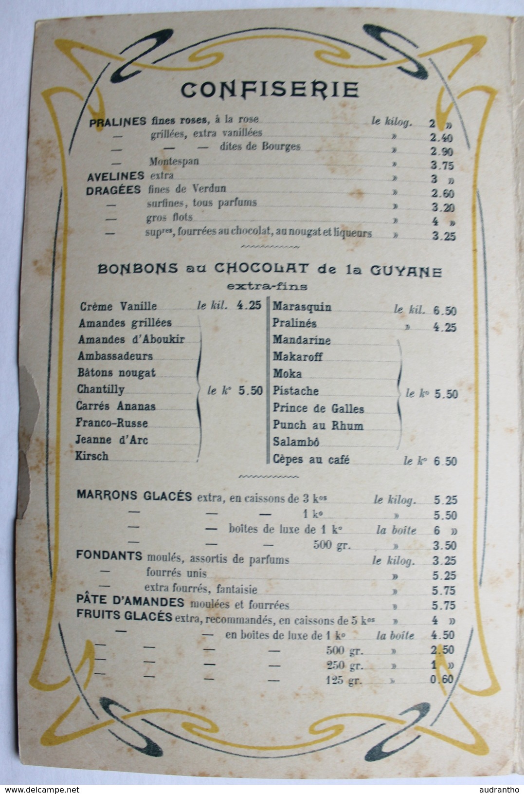 Confiserie de Luxe Laprée Chaucherie Robineau & Cie AGEN 1907 catalogue publicitaire tarifs