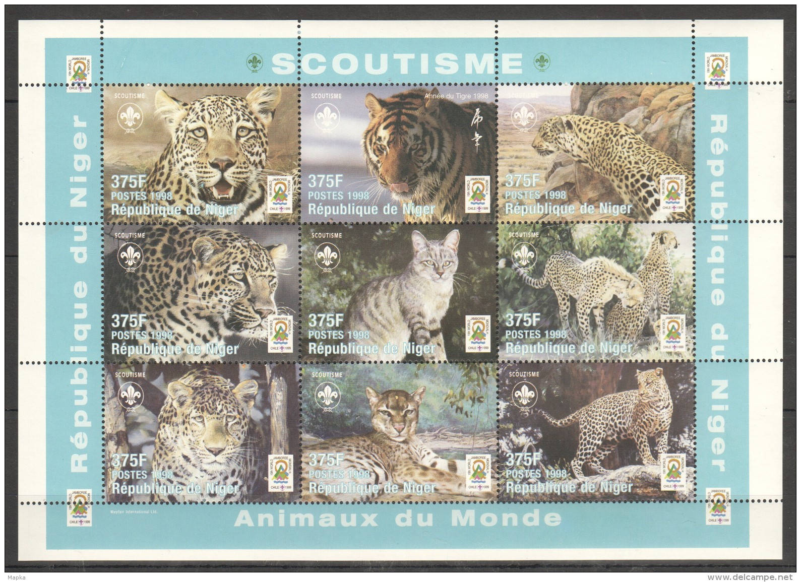 TT113 1998 DU NIGER FAUNA WILD CATS SCOUTISM 1SH MNH - Raubkatzen