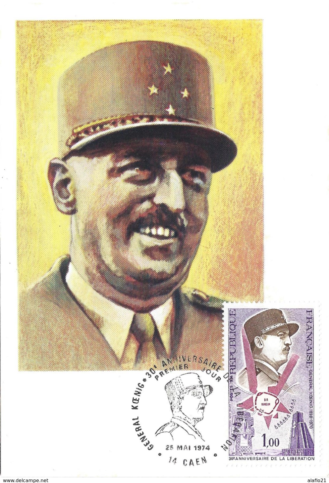 CARTE MAXIMUM 1er JOUR - N° 1796 - GENERAL KOENIG - CAEN - 1970-1979