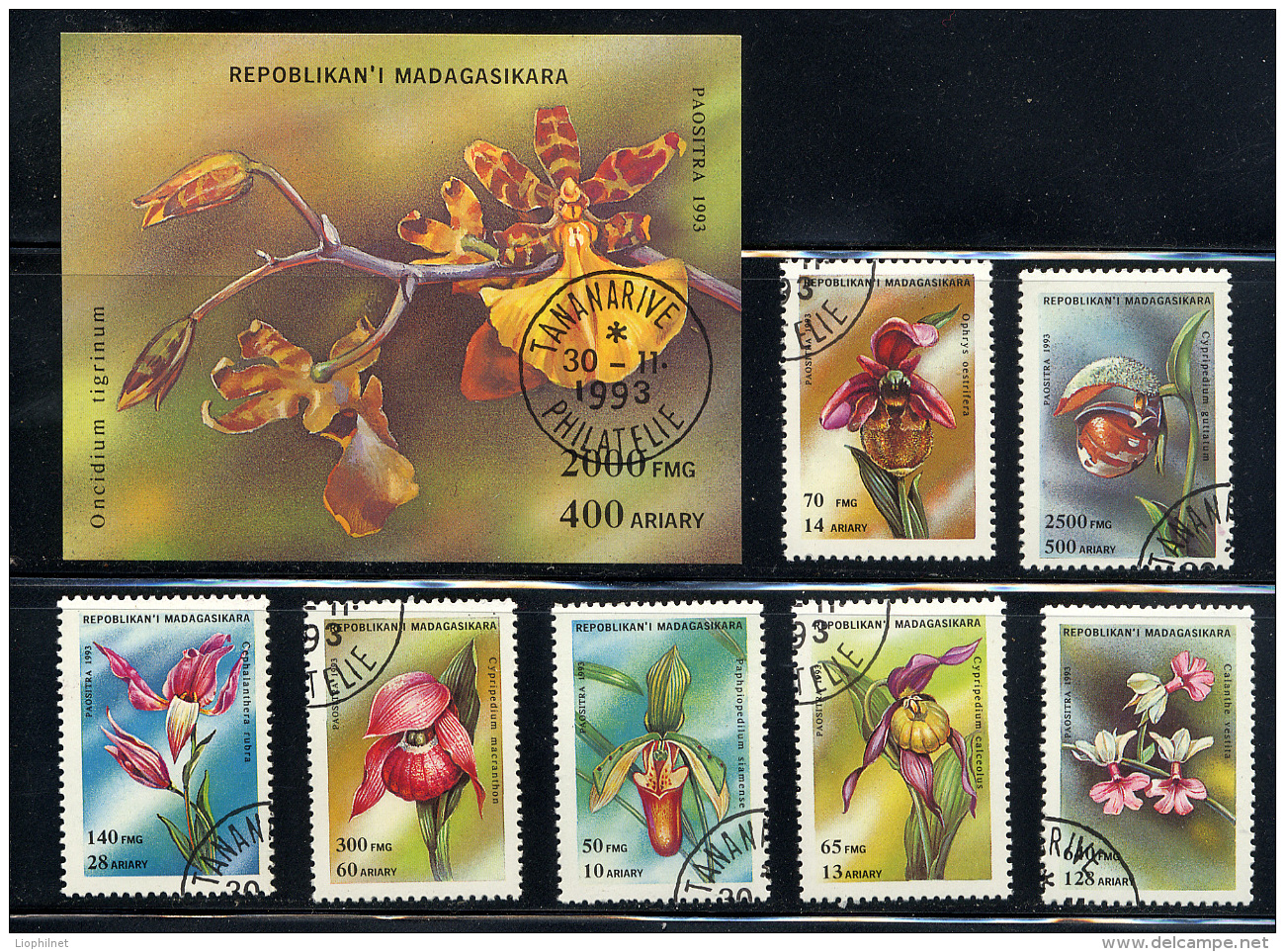 MADAGASCAR 1993, FLEURS ORCHIDEES, 7 Valeurs Et 1 Bloc,  Oblitérées/ Used. R614-15 - Orchideen