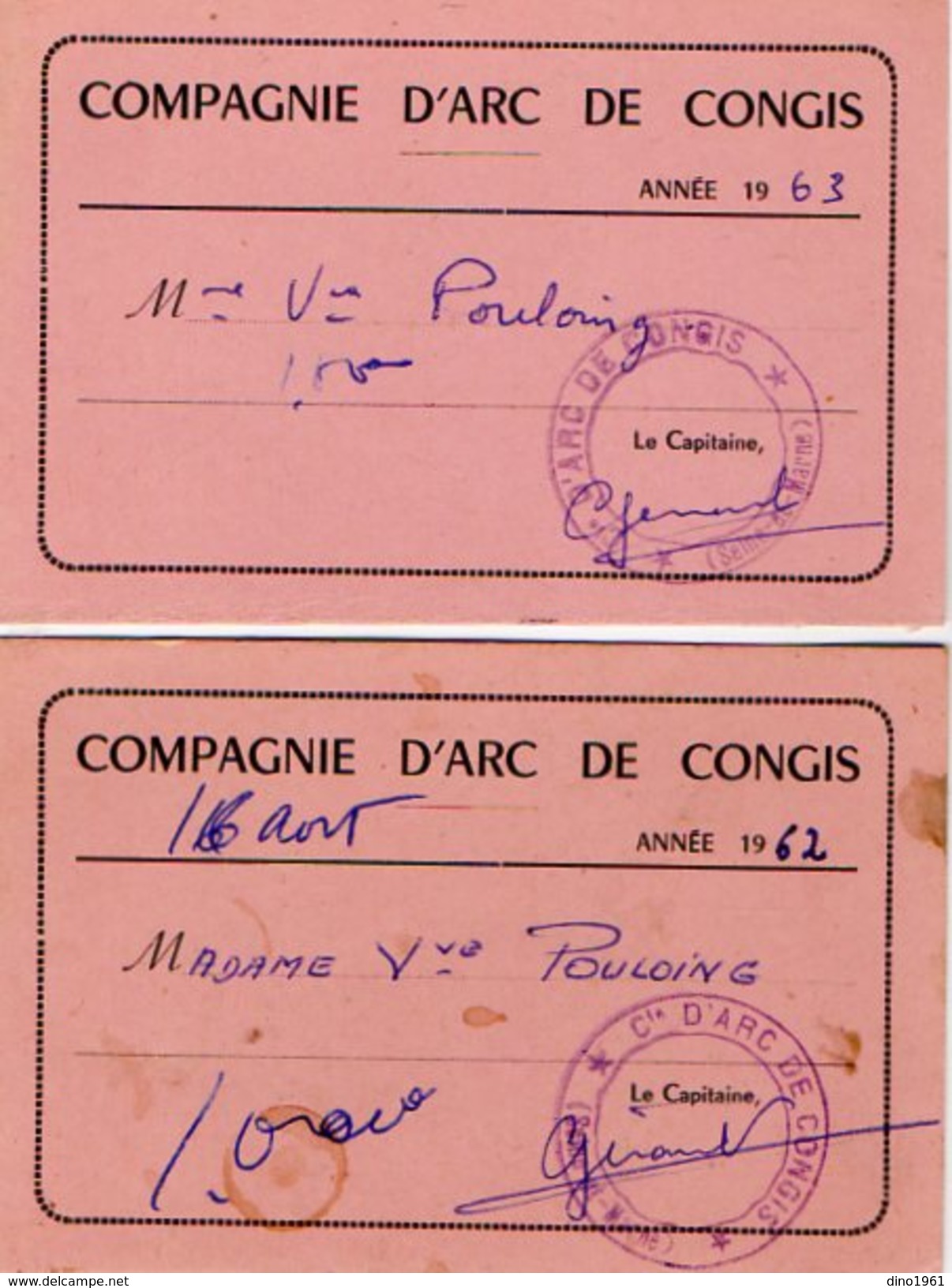 VP10.184 - 2 Cartes De La Compagnie D' Arc De Congis ( Seine & Marne ) Le Capitaine . - Otros & Sin Clasificación