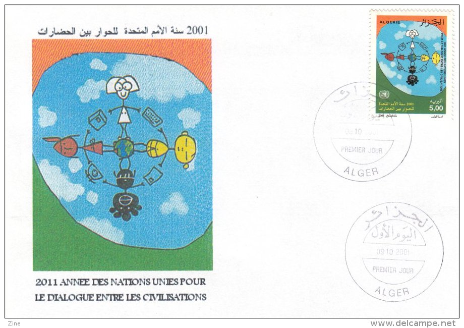 Algérie N° 1297 FDC Joint Issues Dialogue Among Civilizations Dialogue Entre Civilisations ONU 2001 - Emissions Communes