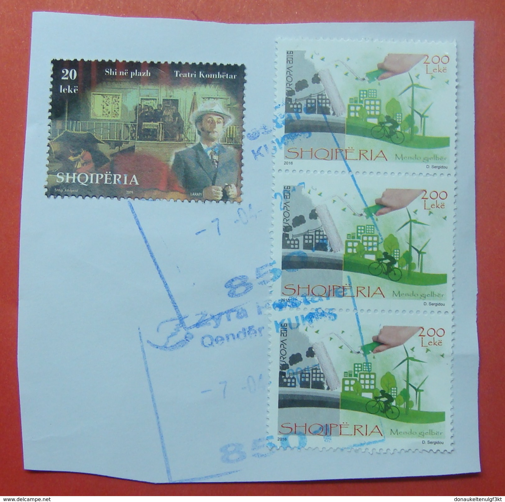 2017 ALBANIAN STAMPS, THINK GREAN, THEATER Postmark KUKES ON PIECE OF ENVELOPE. - Albanie