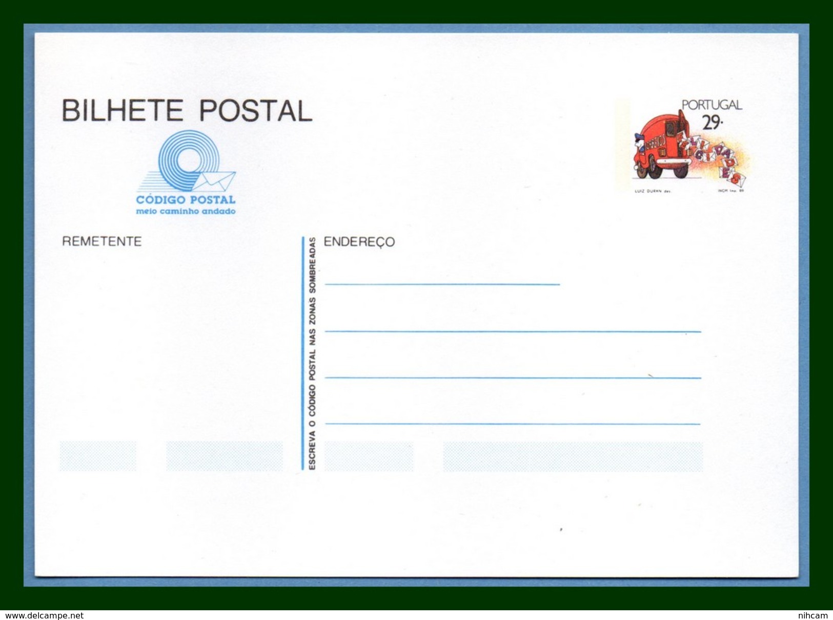 Portugal Bilhete Postal Stationery Entier ** Felicidades 1989 Camion Poste - Cars