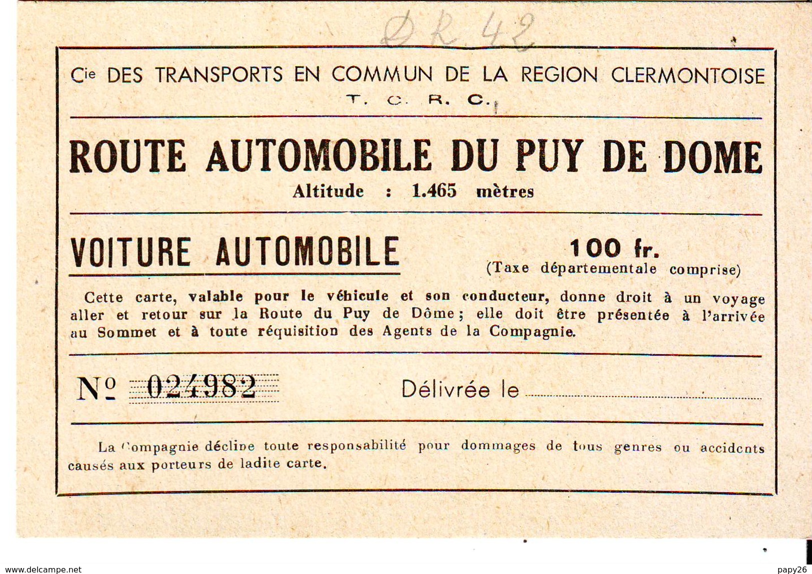 Carte  Route Automobile Du Puy De Dome - Autres & Non Classés