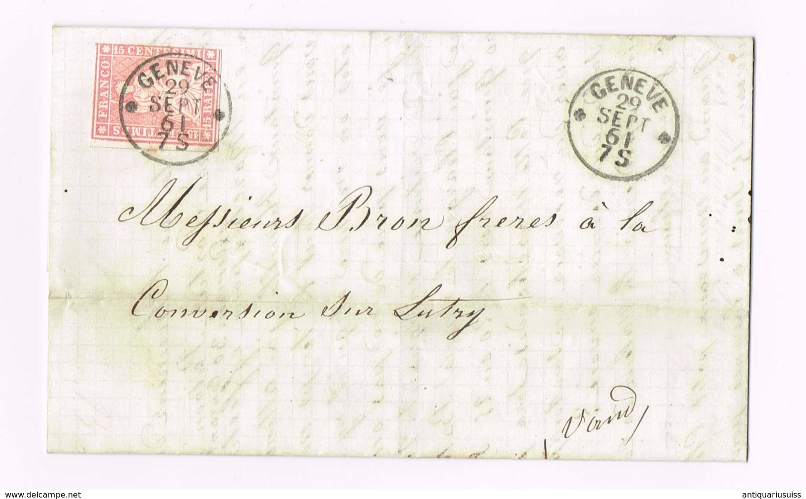 15 Centimes, 15 Rappen -  Lettre  Geneve 29.sept.1861 - Briefe U. Dokumente