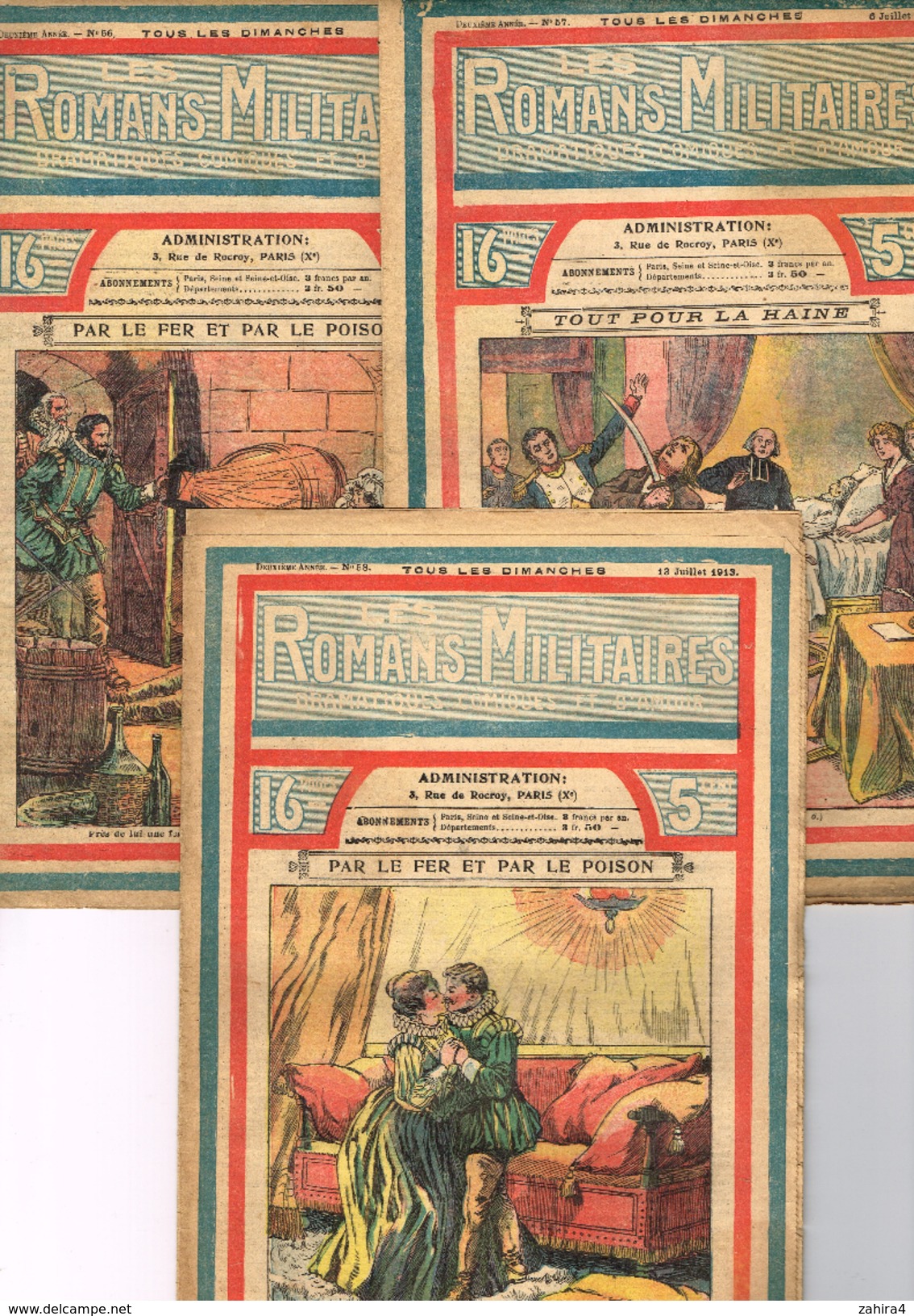 Les Romans Militaires N° 56 57 58  Par Le Fer Et Par Le Poison Tout Pour La Haine E.Yrondy R.Tournon Echos Des Armées - Wholesale, Bulk Lots