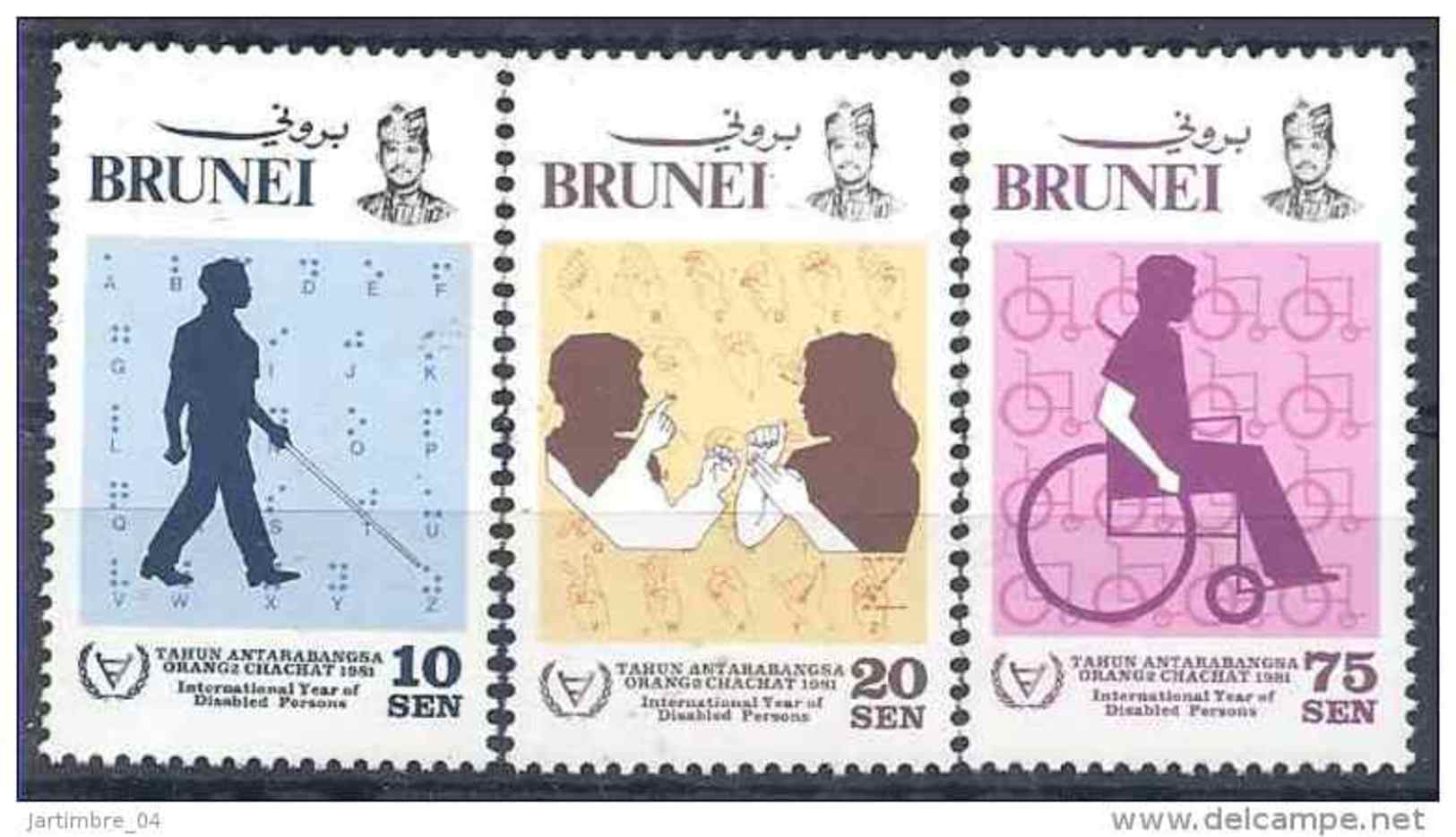 1981 BRUNEI 275-77** Handicap, Aveugle, Language Des Signes, Chaise Roulante - Brunei (1984-...)