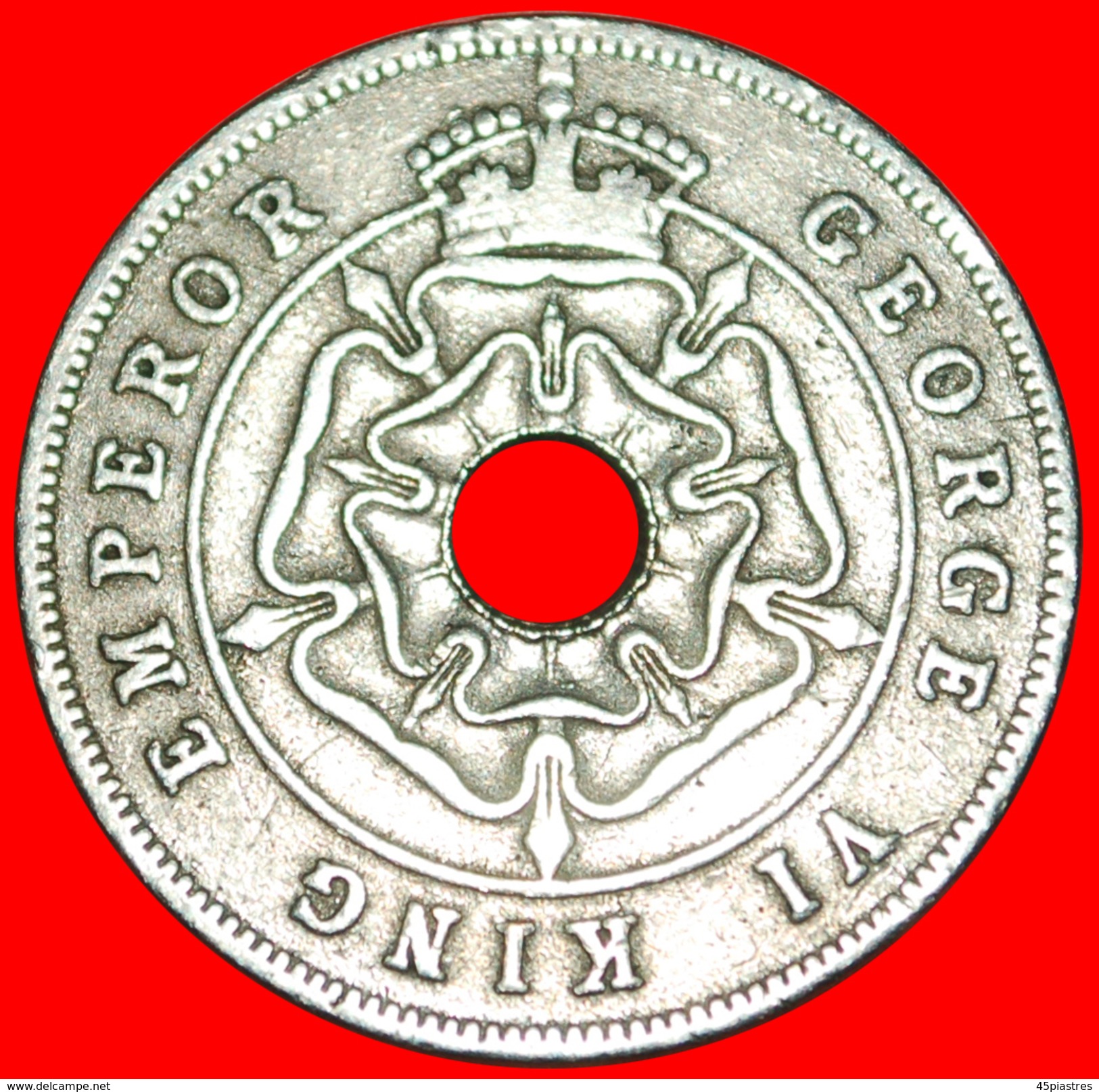 § HOLE WITH FLOWER: SOUTHERN RHODESIA &#x2605; 1 PENNY 1940! LOW START&#x2605; NO RESERVE! George VI (1937-1952) - Rhodesia