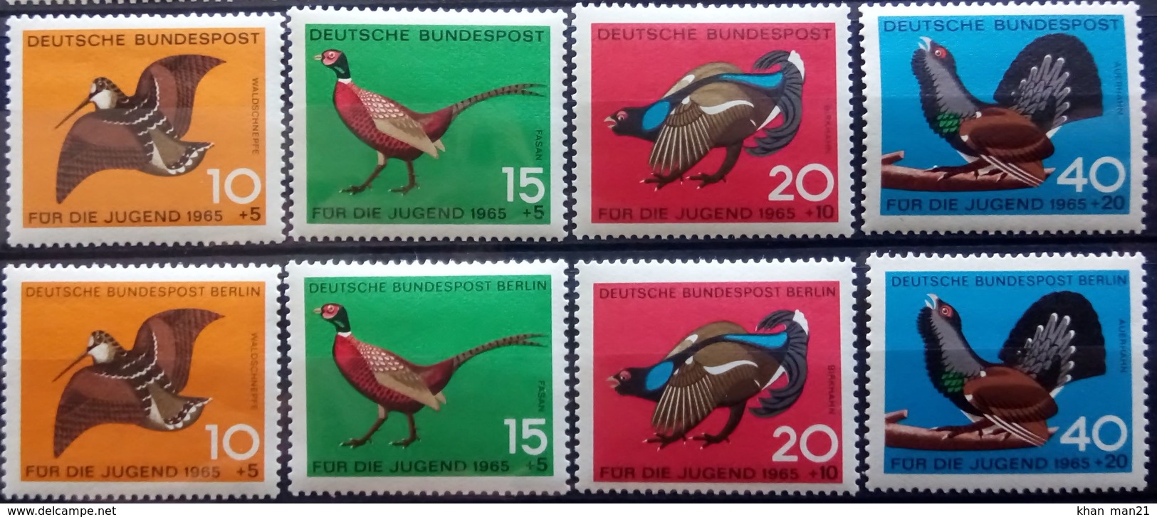 Germany, Berlin, 1965, Birds, Woodcock, Pheasant, MNH - Hühnervögel & Fasanen