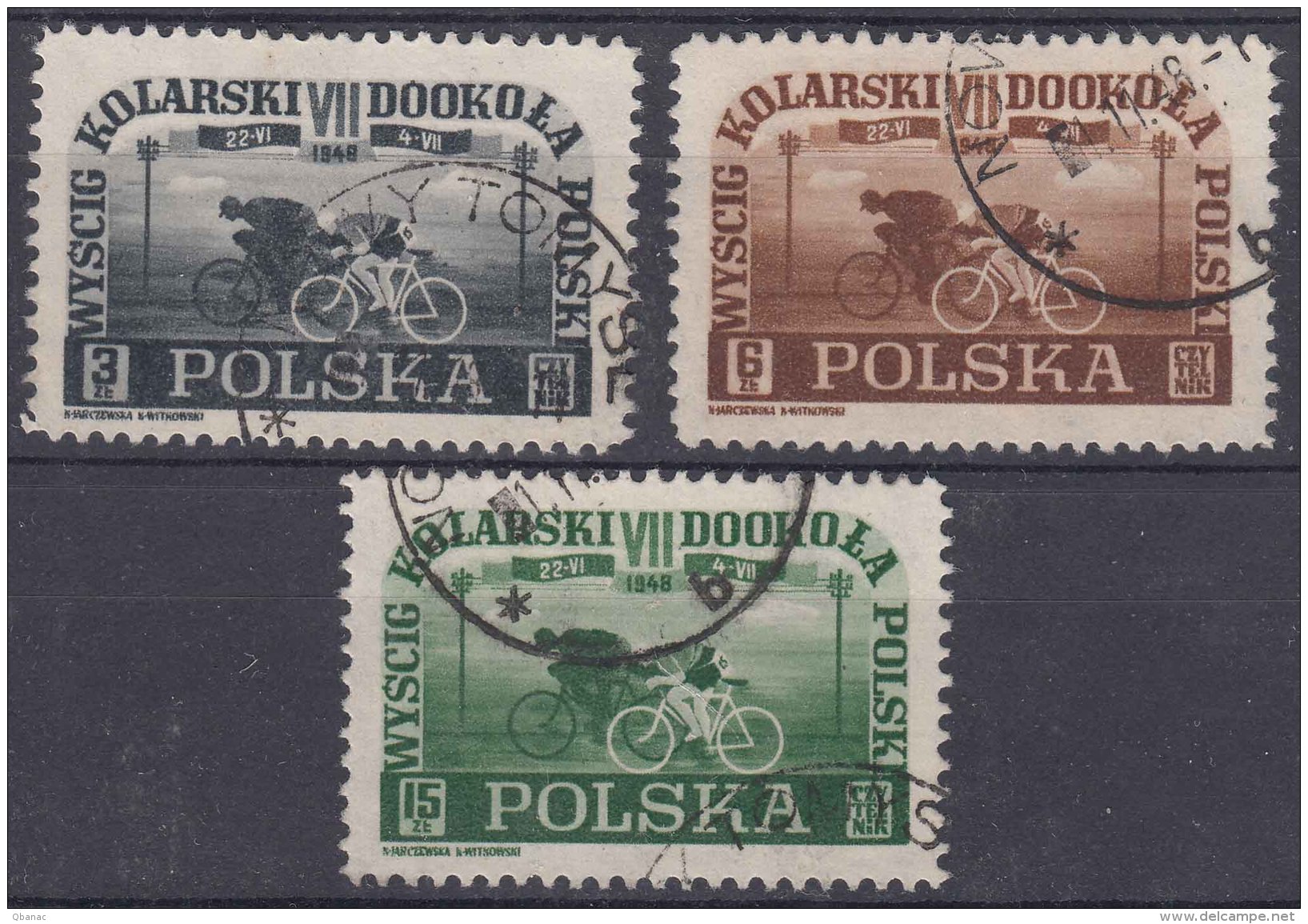 Poland 1948 Bicycle Racing Mi#487-489 Used - Gebraucht