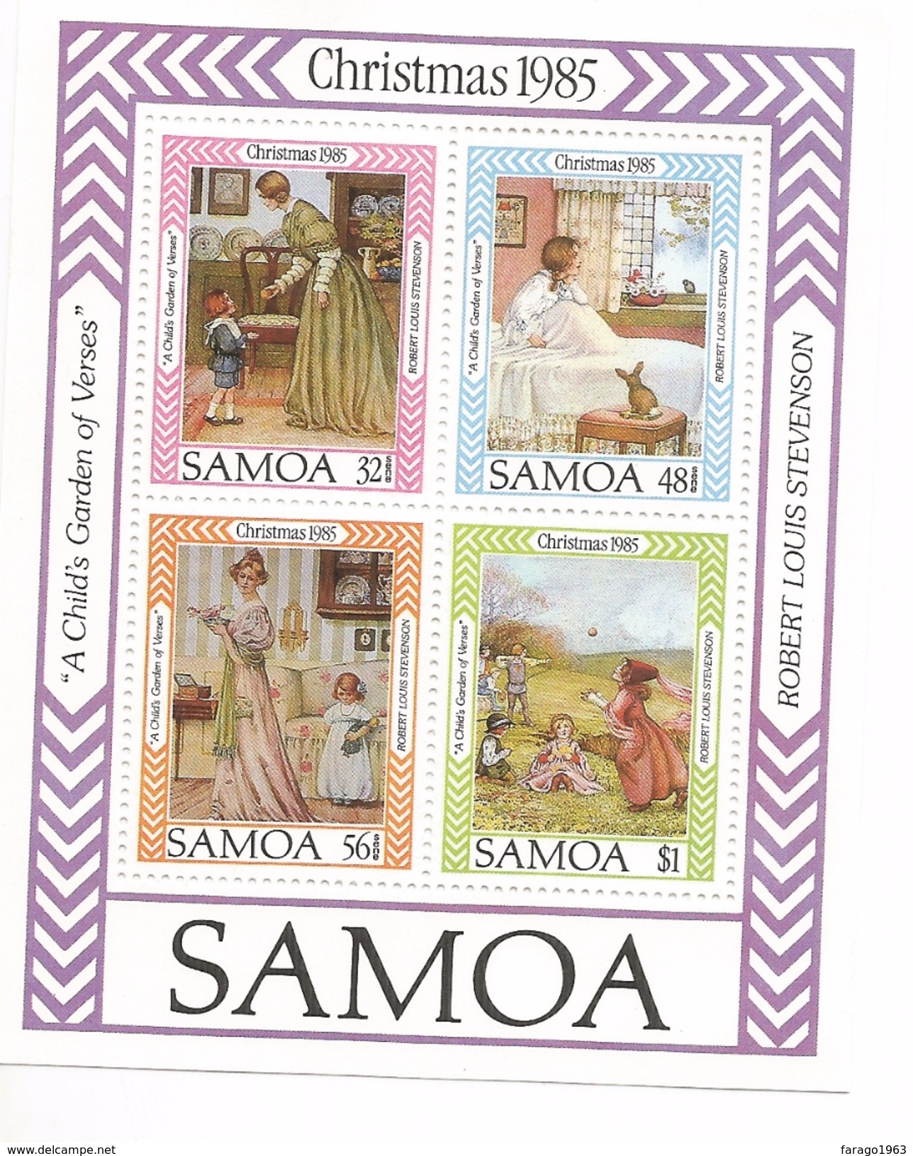 1985 Samoa Christmas Literature Ecrivants Stevenson Souvenir Sheet  MNH - Samoa (Staat)