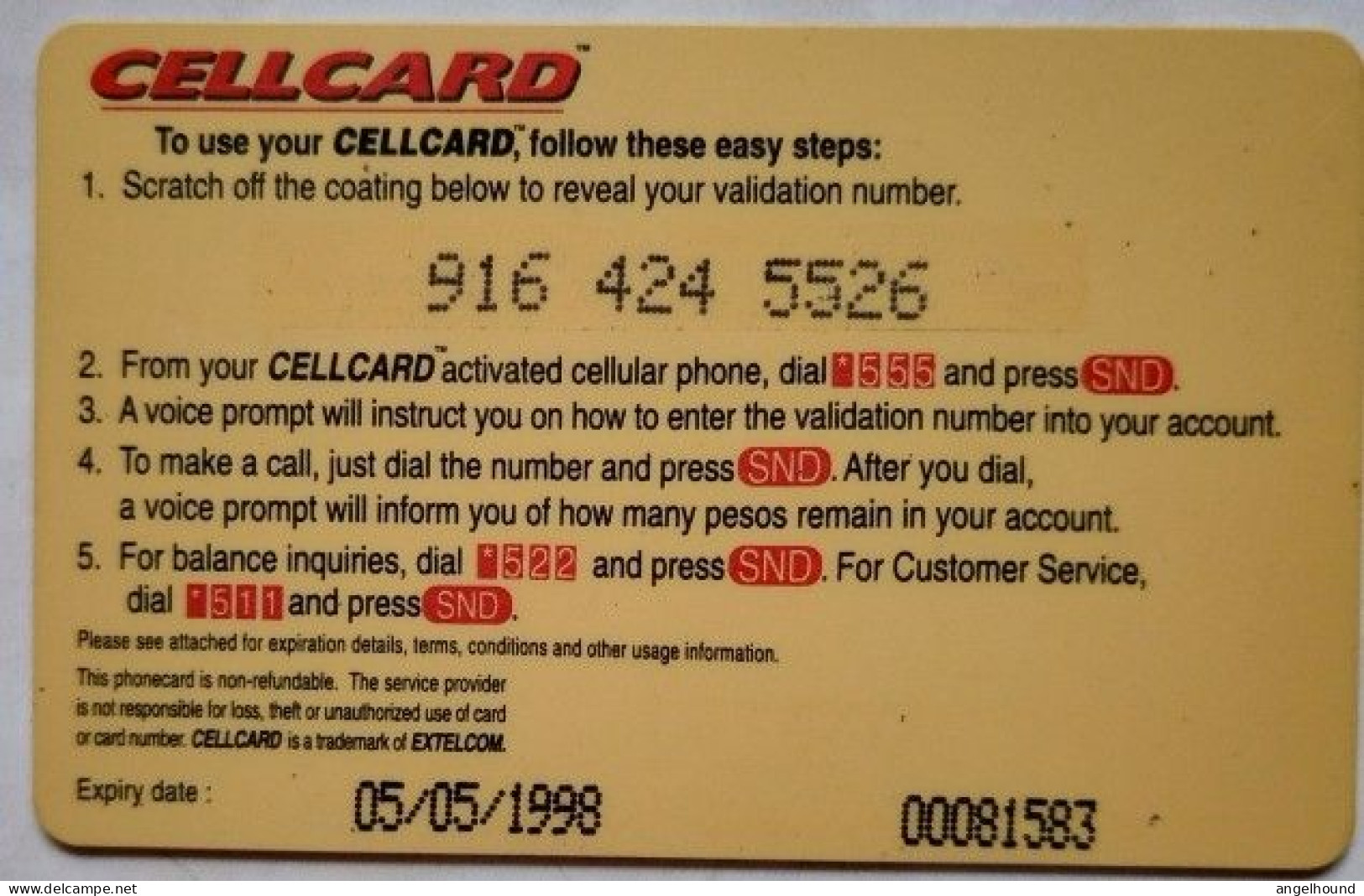 Philippines Extelcom Cellcard P100  " Phone " - Philippinen