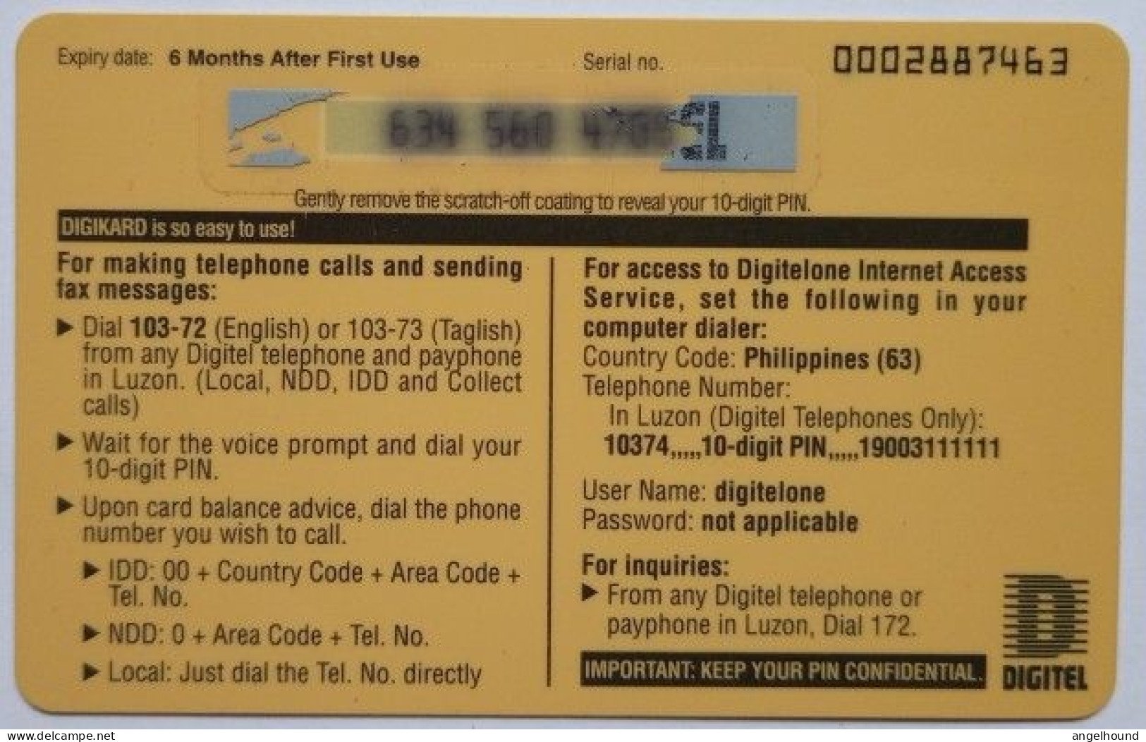 Philippines Phonecard Digikard  50 Pesos Keypad Yellow - Philippinen