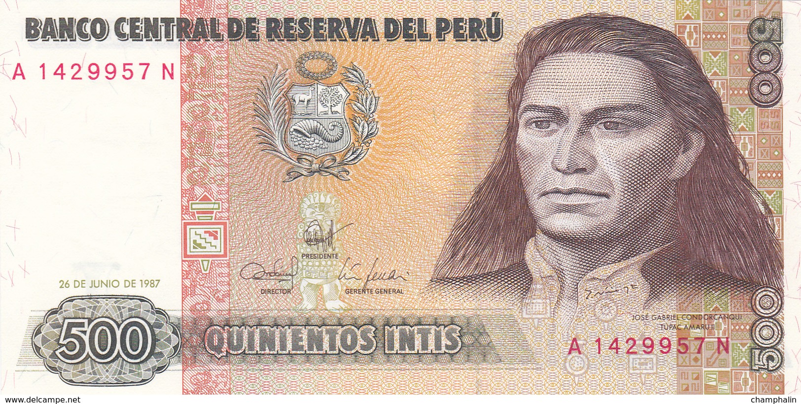 Pérou - Billet De 500 Intis - 26 Juin 1987 - Neuf - Tupac Amaru II - Peru