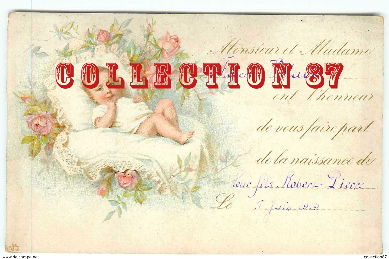 FAIRE PART De NAISSANCE De ROBERT PIERRE VALADE En 1909 - ENFANT GARCON - ENVOYE à ELIE AURIAT à St VICTURNIEN - Naissance & Baptême