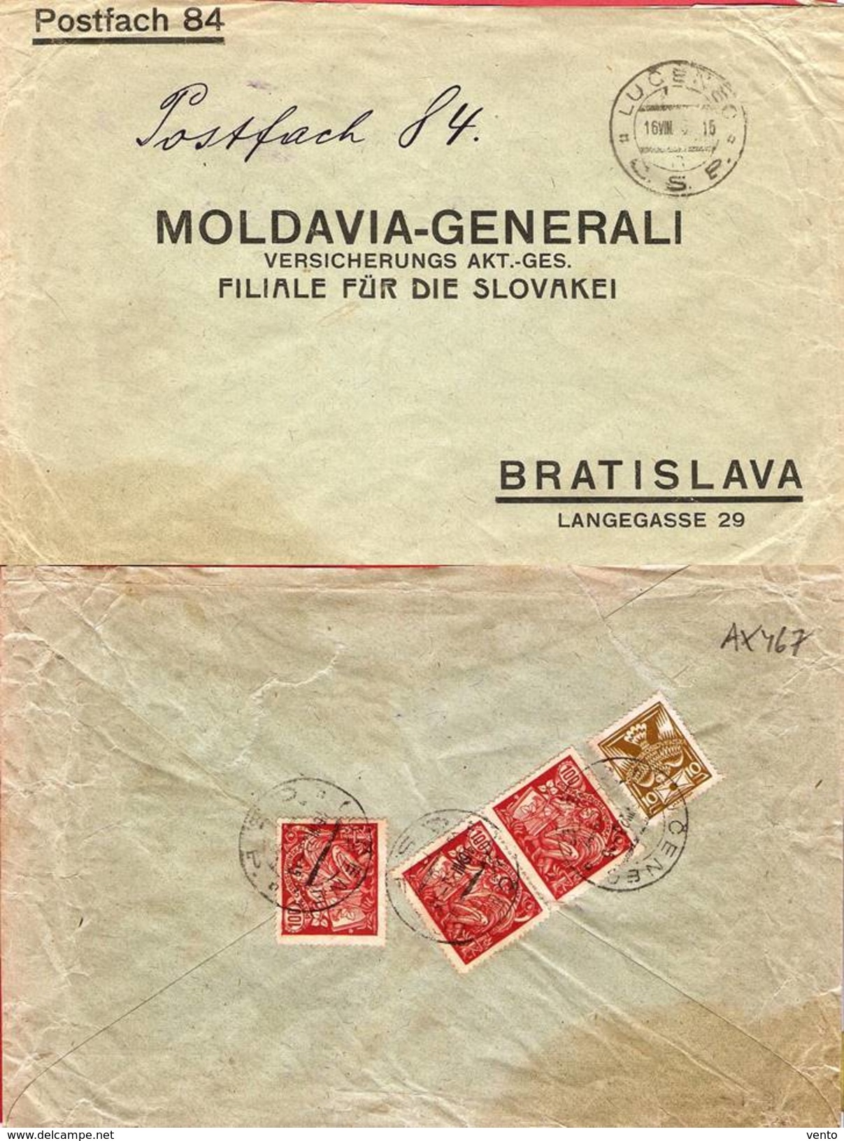 CS Company Letter Moldavia-Generali, Lucenec 1923 ... AX467 - Briefe U. Dokumente