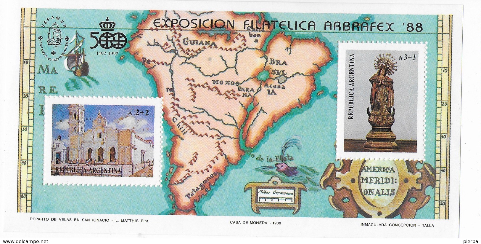 ARGENTINA - ARBRAFEX 88 ESPOSIZIONE FILATELICA - FOGLIETTO NUOVO NH** - Blokken & Velletjes