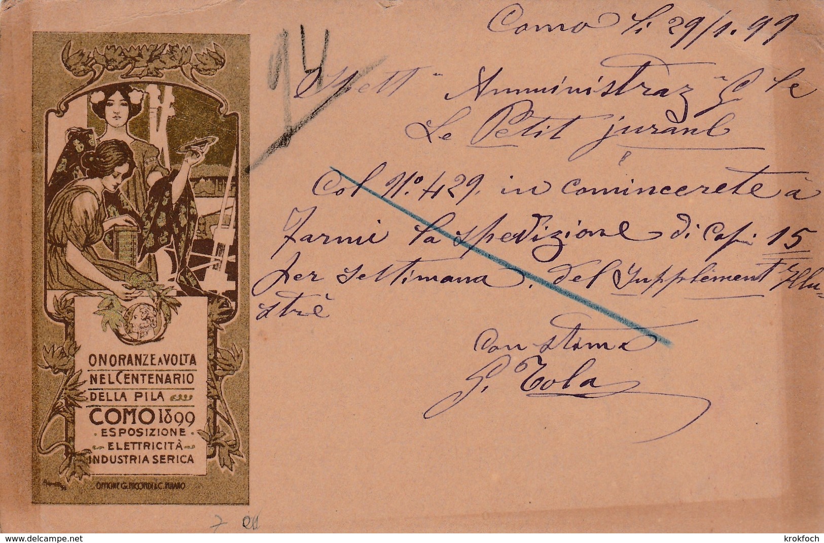 Como 1899 - Carta Esposizione Elettricita - 2 Scans - Storia Postale