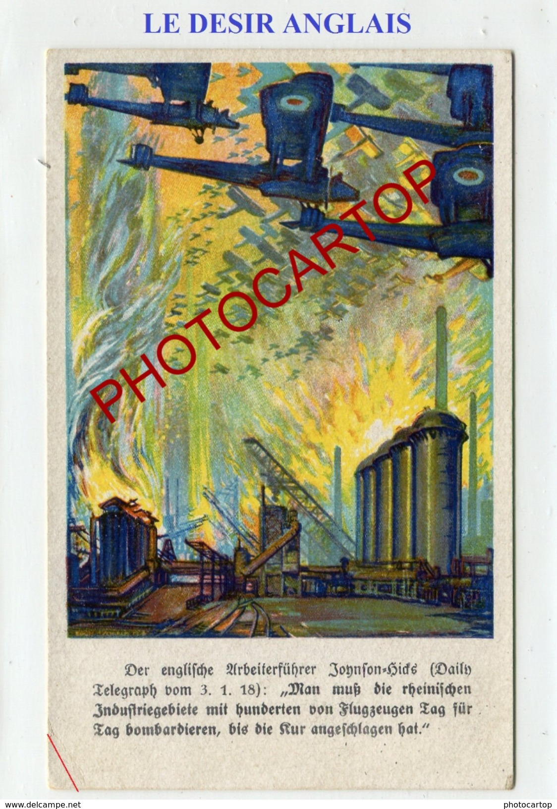 DESIR Anglais-Destruction-Industrie-RUHR-Bombardiers-CARTE All.-Guerre-14-18-1 WK-Militaria-Avion-Fliegerei-Illustrateur - Oorlog 1914-18