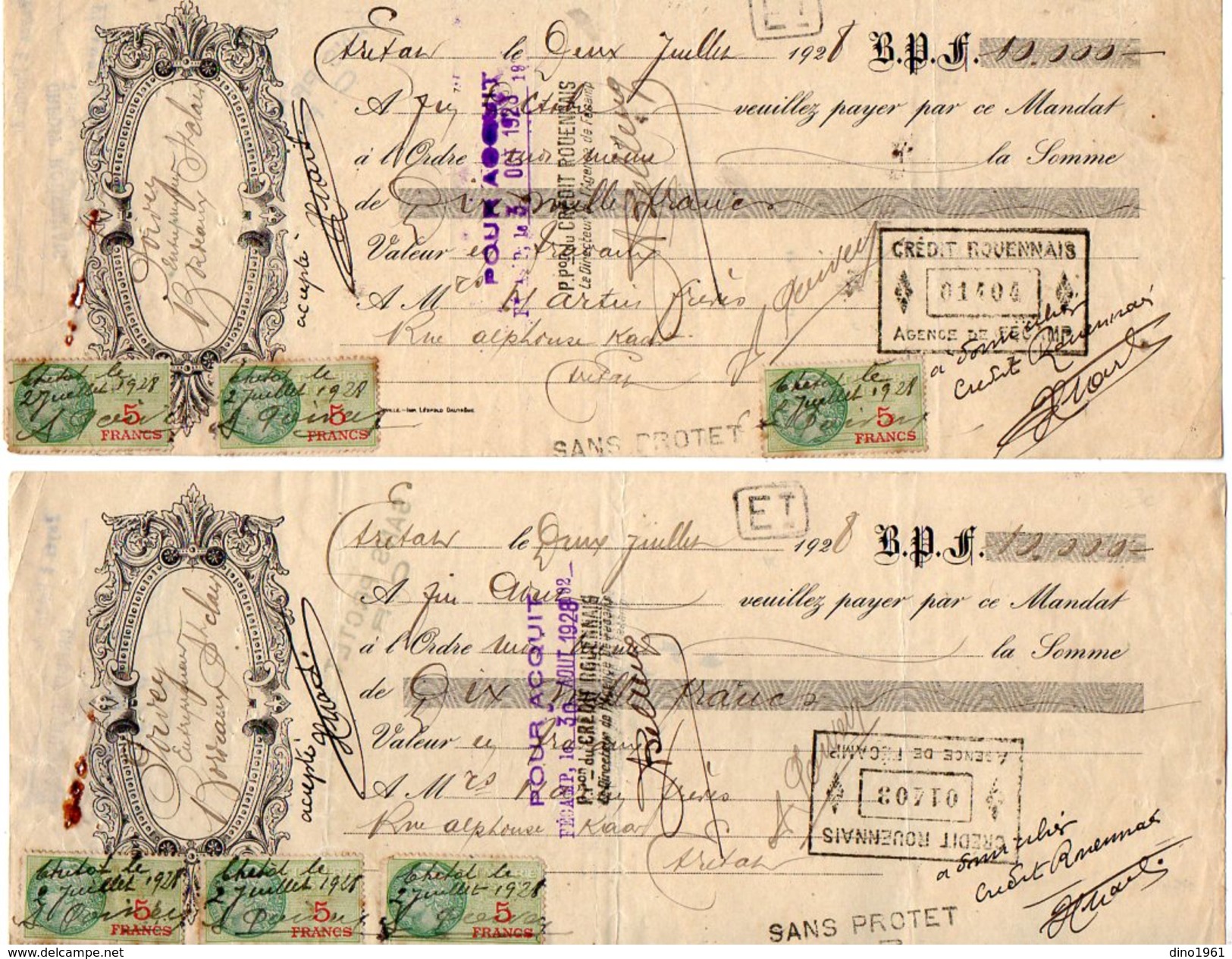 VP10.187 - 1928 - 2 Lettres De Change - POIVET Entrepreneur à BORDEAUX SAINT CLAIR - ETRETAT X FECAMP - Wissels