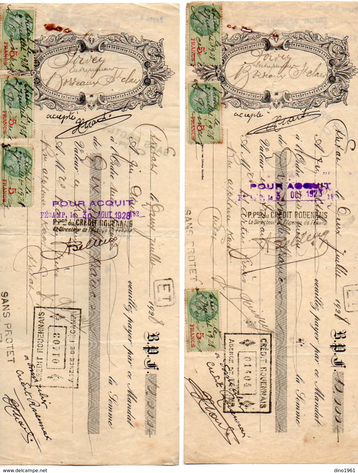 VP10.187 - 1928 - 2 Lettres De Change - POIVET Entrepreneur à BORDEAUX SAINT CLAIR - ETRETAT X FECAMP - Bills Of Exchange