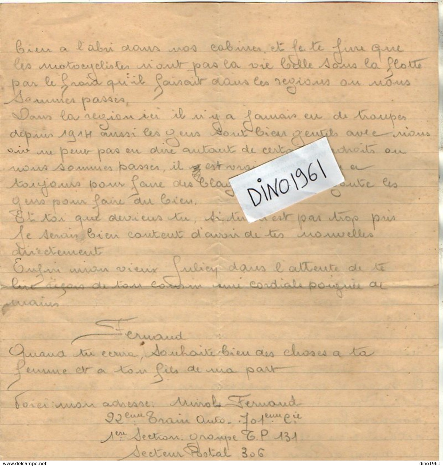 VP10.188 - Guerre 39 / 45 - 2 Lettres De Mr Fernand MIROL Au 22ème Train Auto - 701Cie SP 306 - Documenti