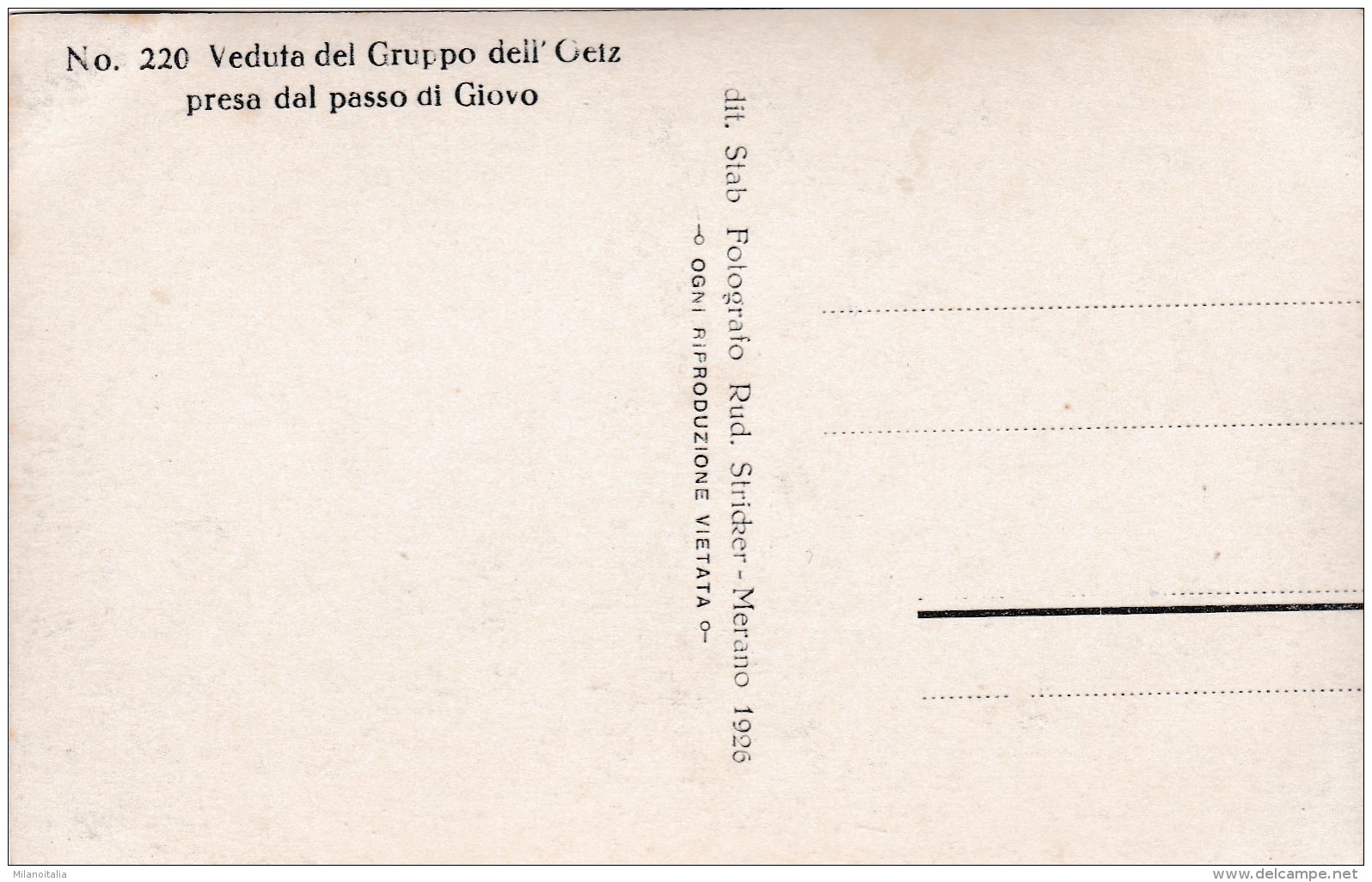 Veduta Del Gruppo Dell'Oetz Presa Dal Passo Di Giovo (220) * 1926 - Altri & Non Classificati