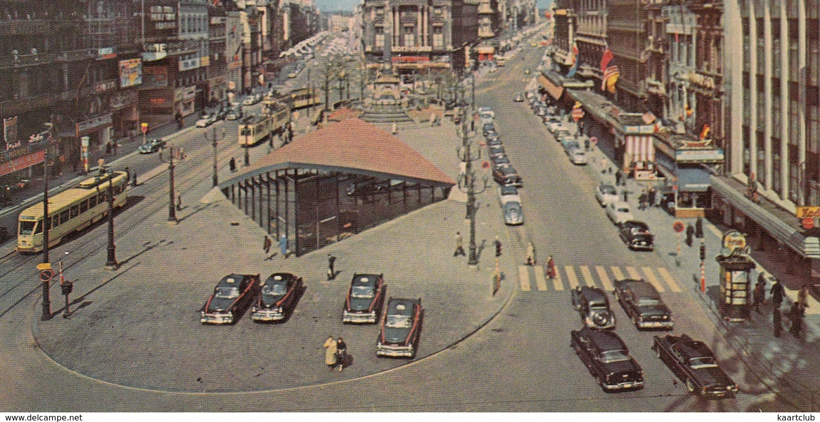 Bruxelles/Brussel: CHEVROLET TAXI'S, 3x TRAM, CITROËN TRACTION AVANT , VW 1200 KÄFER/COX - Place De Brouckère - (B.) - Turismo