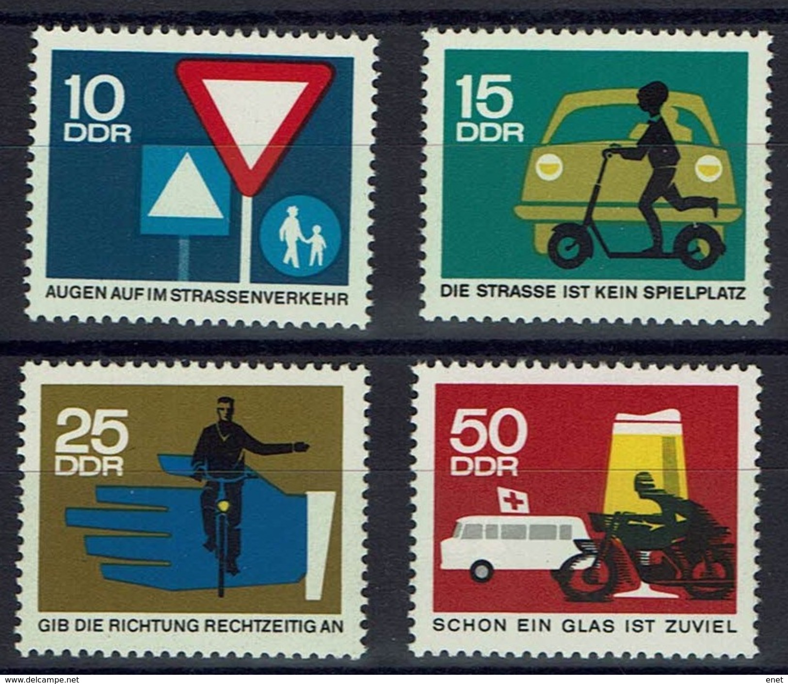 DDR 1966 - MiNr 1169 -1172 - Sicherheit Im Straßenverkehr - PKW, Radfahrer, Motorradfahrer, Krankentransportwagen - Sonstige (Land)