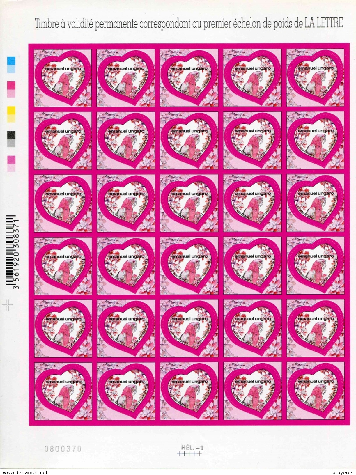 Planche De 30 Timbres** Adhésifs De 2009 "Lettre 20g - Coeurs Saint-Valentin - Emmanuel Ungaro" - Full Sheets