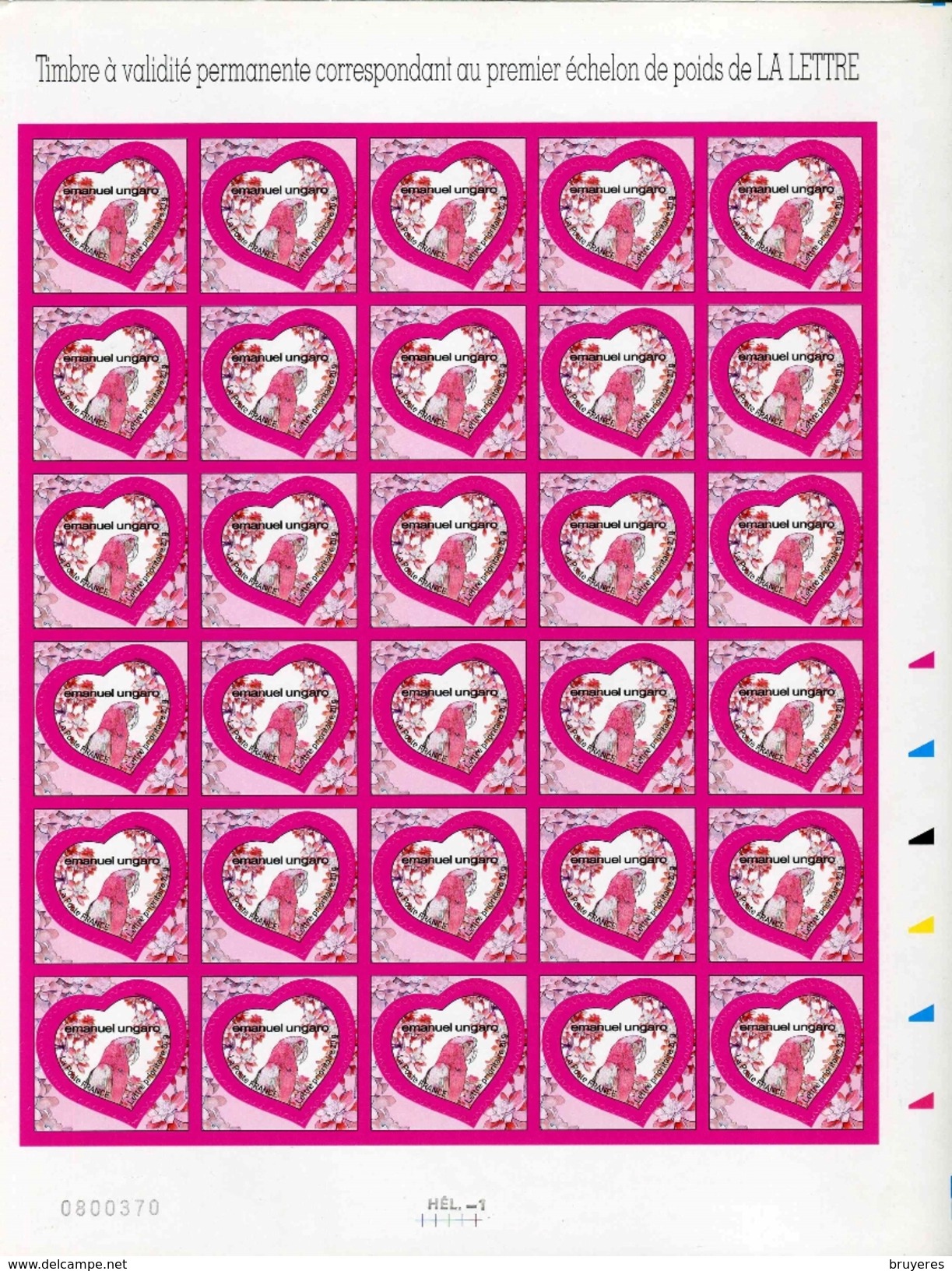 Planche De 30 Timbres** Adhésifs De 2009 "Lettre 20g - Coeurs Saint-Valentin - Emmanuel Ungaro" - Full Sheets