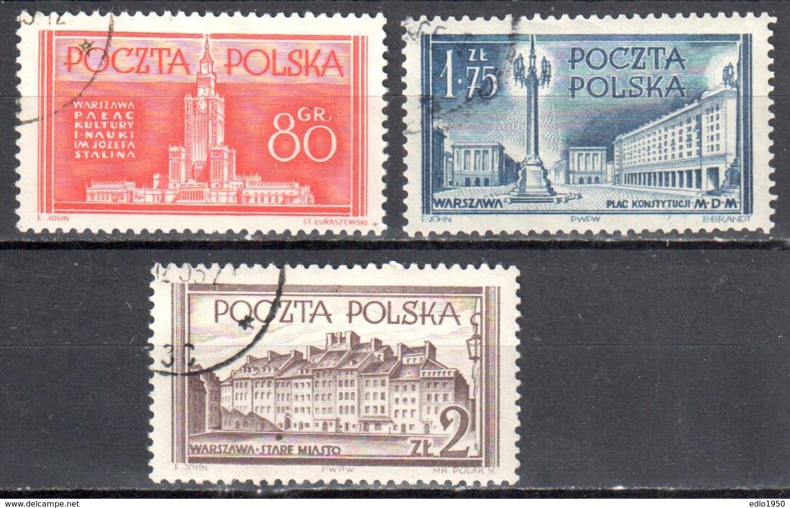 Poland 1953 - Warsaw Reconstruction - Mi 824-26 - Used - Used Stamps