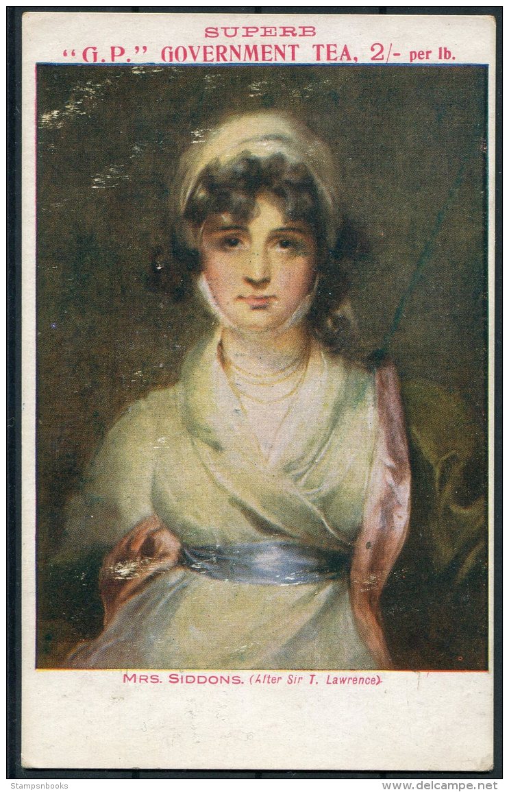 'GP Government Tea' Advertising Postcard. Mrs Siddons Painting - Reclame