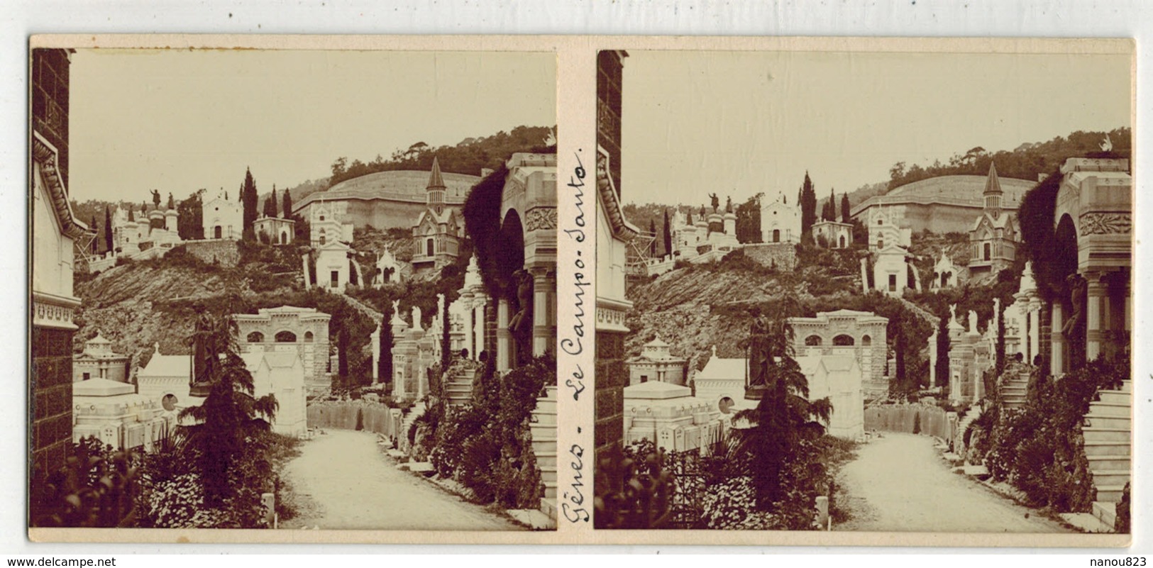 Année 1900 ITALIE GENOA GÊNES : Le CAMPO SANTO - PHOTO STÉRÉOSCOPIQUE STEREO STEREOVIEW - Stereoscopio