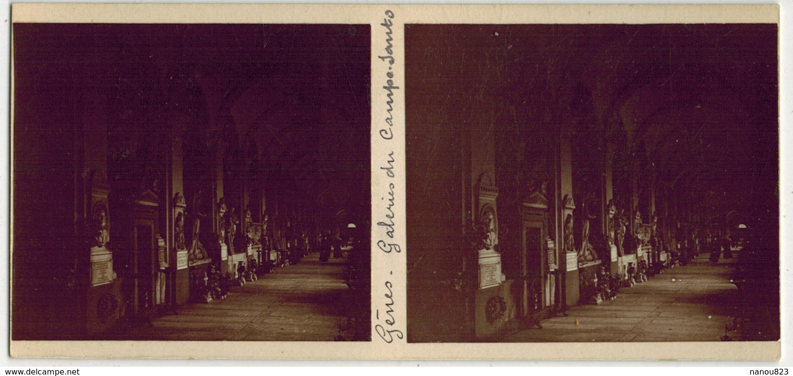 Année 1900 ITALIE GENOA GÊNES : Galeries Du CAMPO SANTO - PHOTO STÉRÉOSCOPIQUE STEREO STEREOVIEW - Lieu Pieux - Stereoscopio