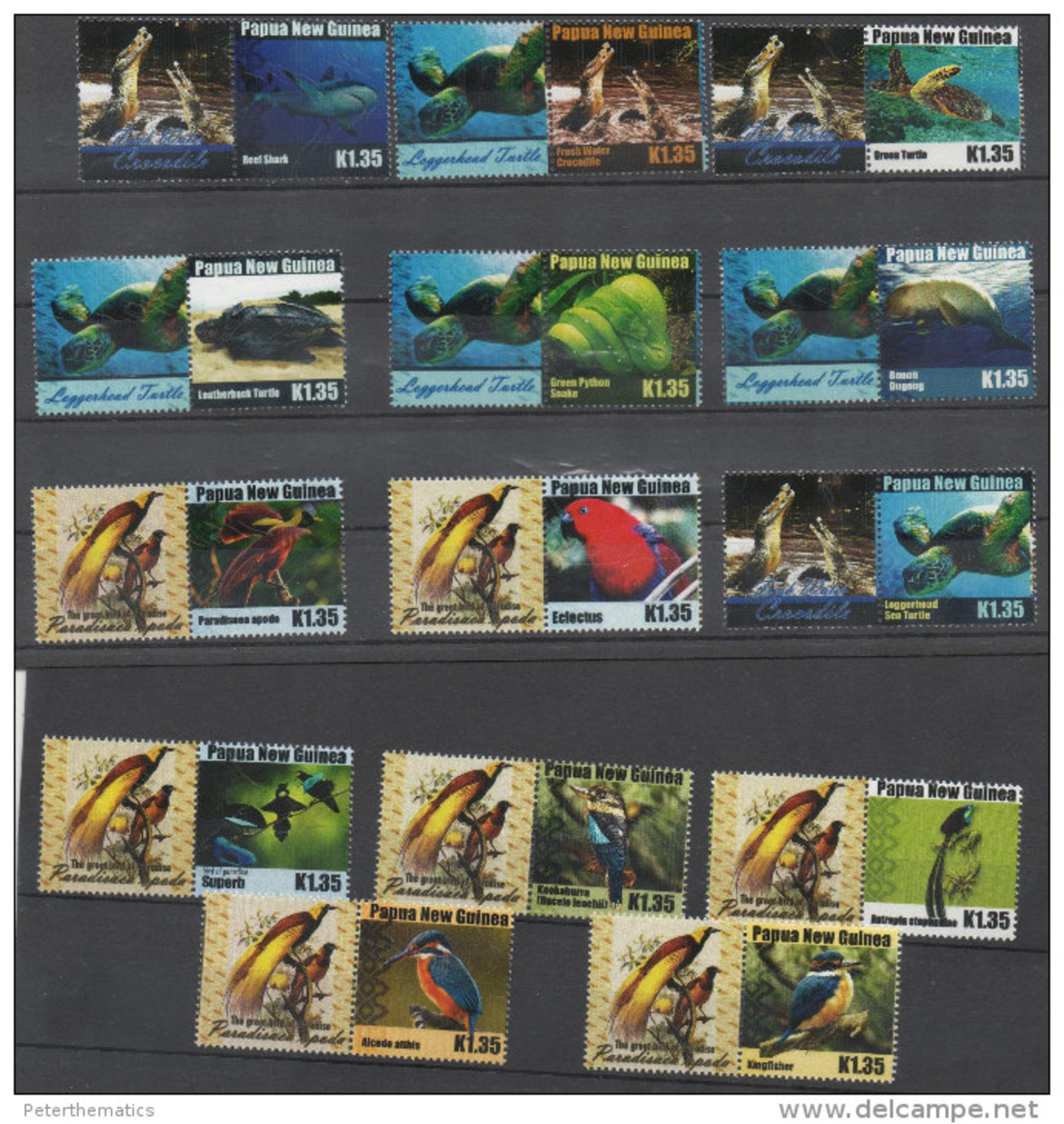 PAPUA NEW GUINEA, 2015, PERSONALIZED STAMPS, TURTLES, SHARKS, SNAKES, CROCODILES, MANATEES, BIRDS,14v, SCARCE - Tortues