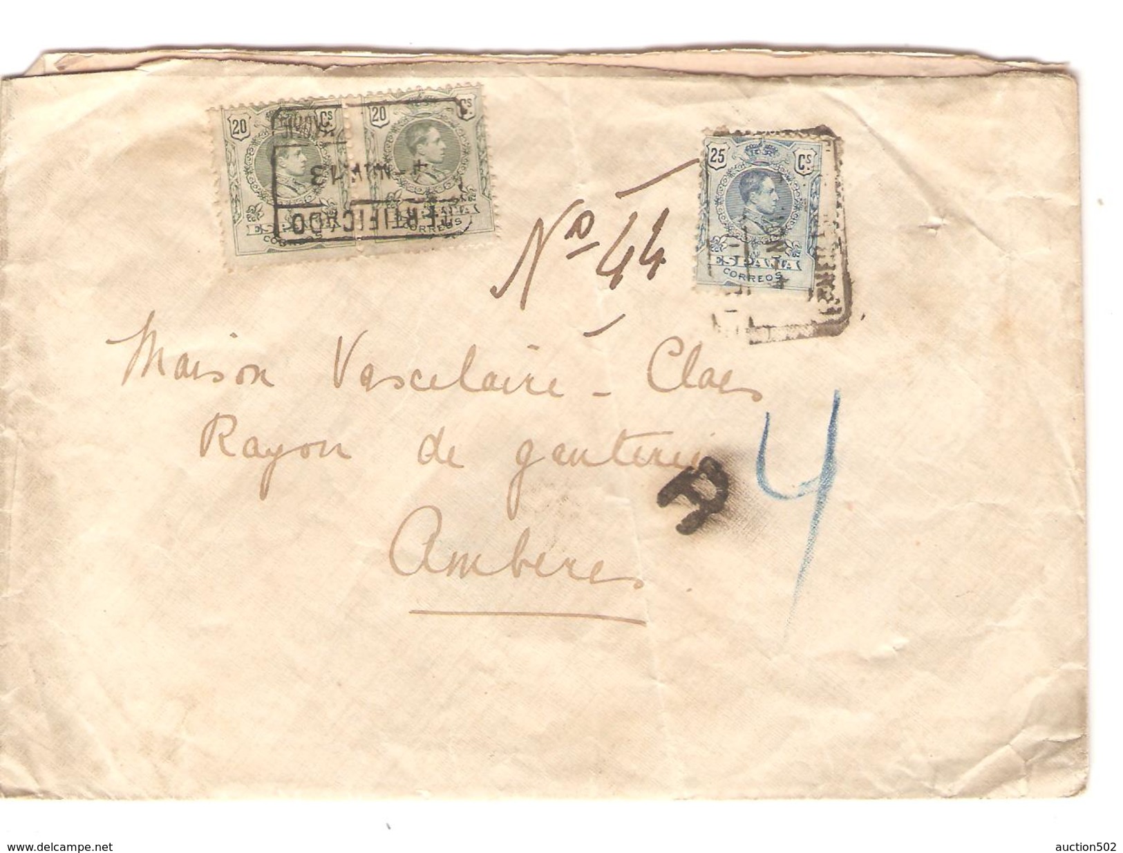 Espana-Spain Registered Cover 1913 To Belgium  PR4629 - Cartas & Documentos