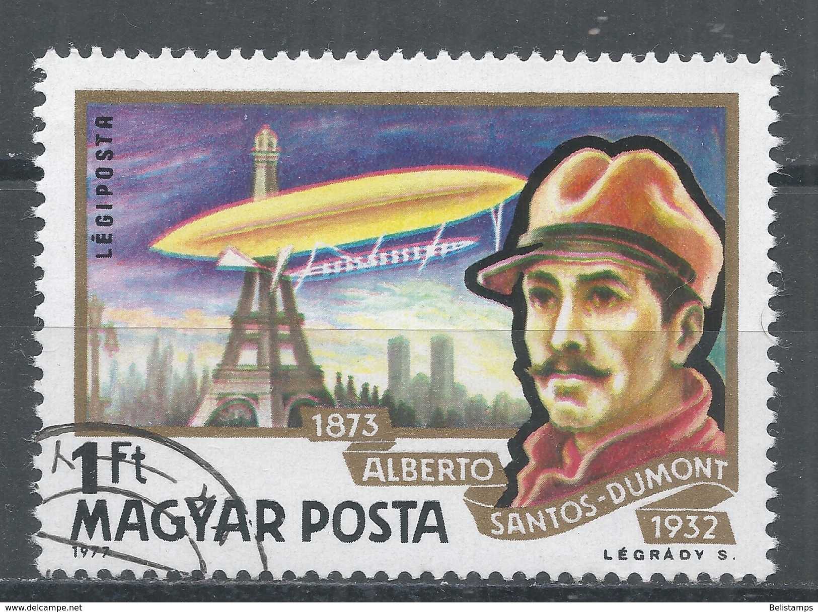 Hungary 1977. Scott #C387 (U) Alberto Santos-Dumont And Airship Flying Around Eiffel Tower - Gebraucht