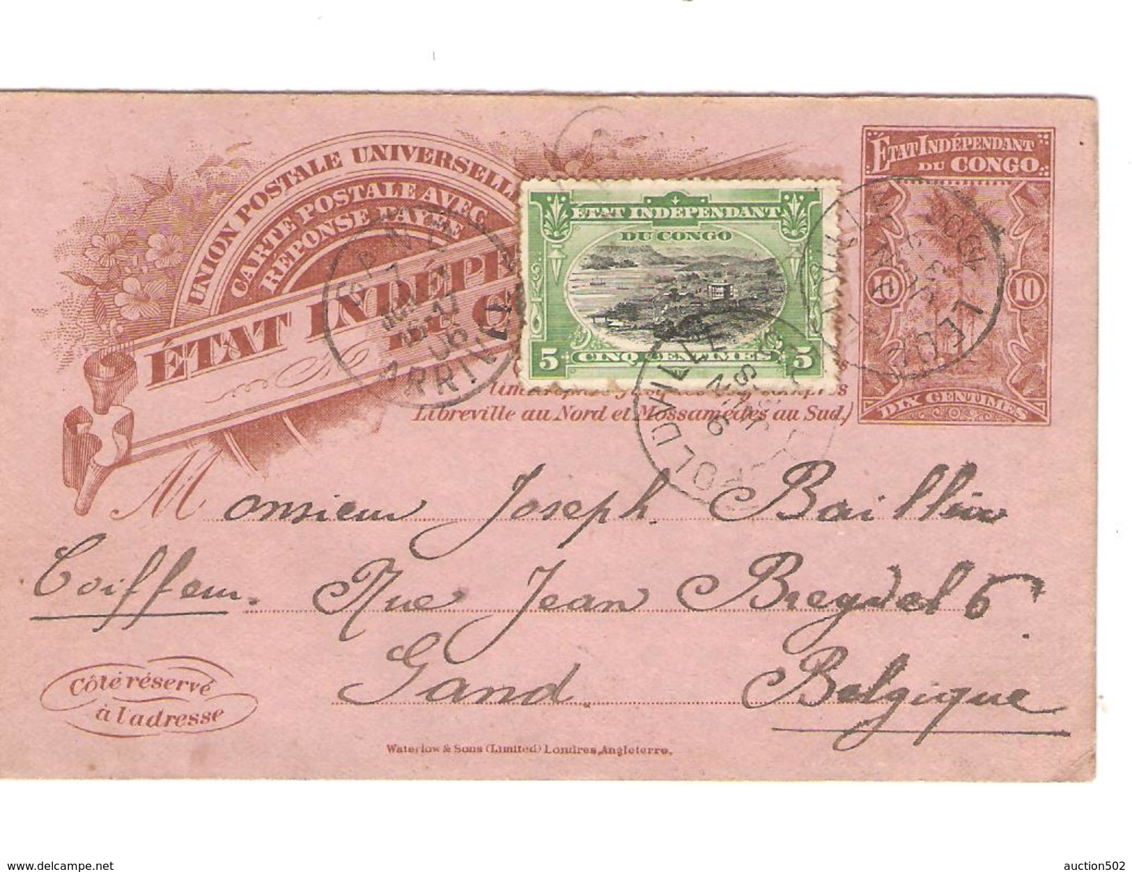 Belgisch Congo Belge Entier CP 10c+TP écrite De Jangula ? En 1906 C.Léo 9/6/1906 V.Gand C.d'arrivée PR4630 - Entiers Postaux